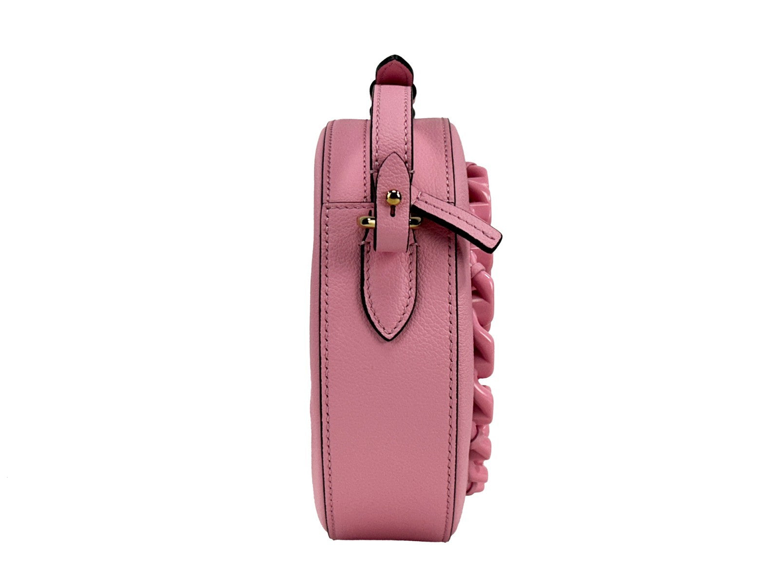 Sac à bandoulière rond Versace Disco en cuir, étui à appareil photo, design élégant et moderne.