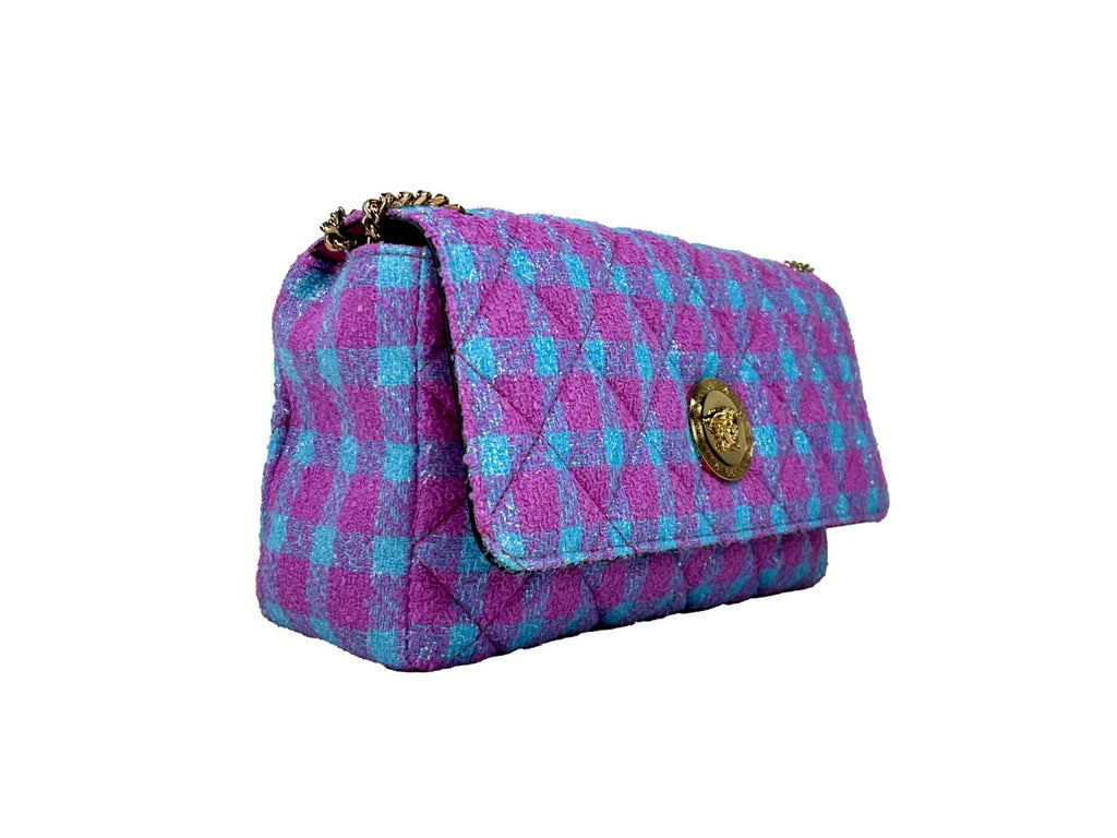 Sac à bandoulière en laine lurex Versace de taille moyenne, avec détails élégants et finition sophistiquée.