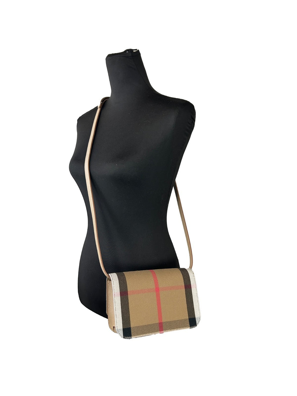 Sac à bandoulière en cuir noir Burberry Madison Small avec motif à carreaux, petit sac élégant et pratique.