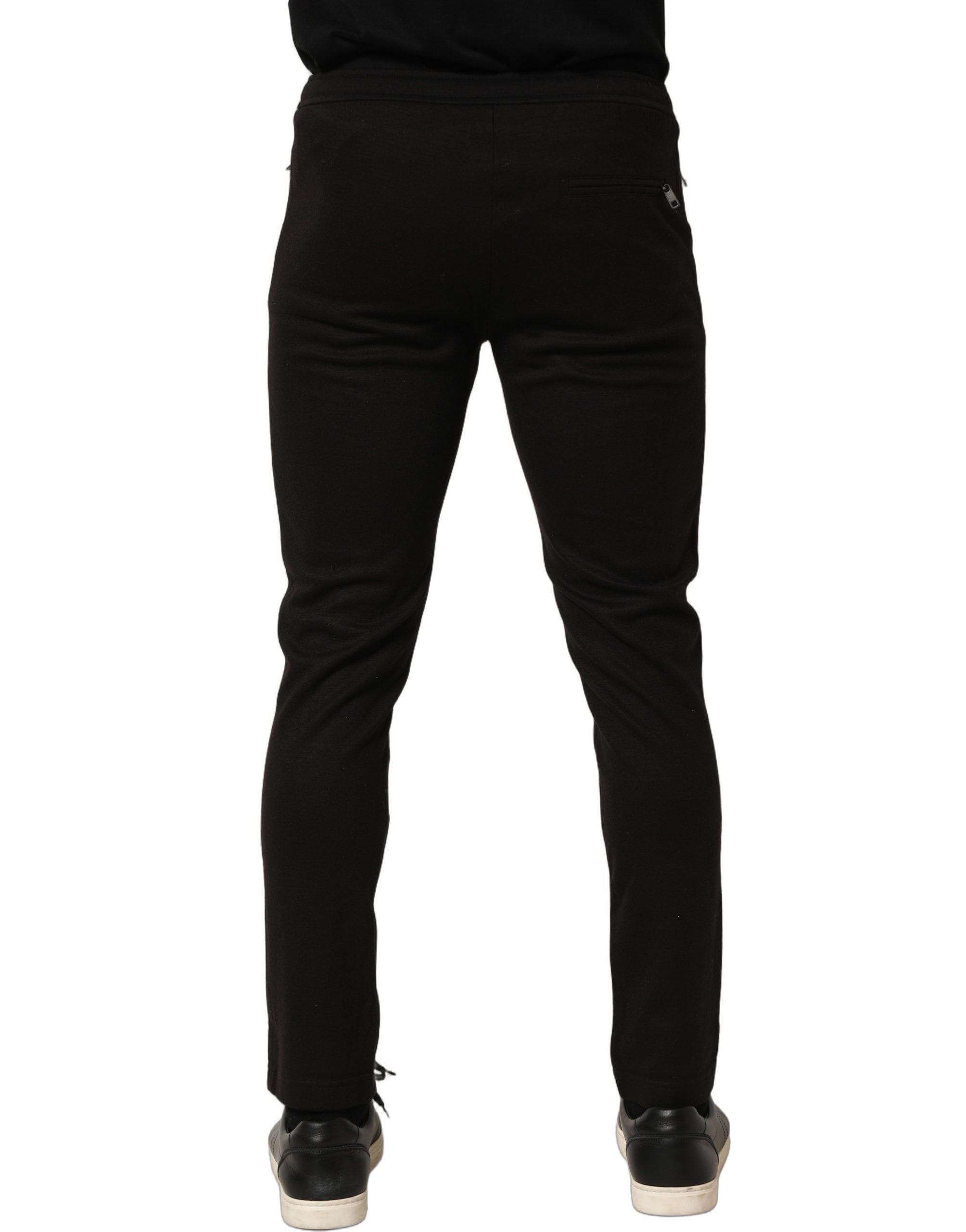 Pantalon jogging en laine noire pour homme de Dolce & Gabbana, pantalon de sport décontracté avec ceinture élastique.
