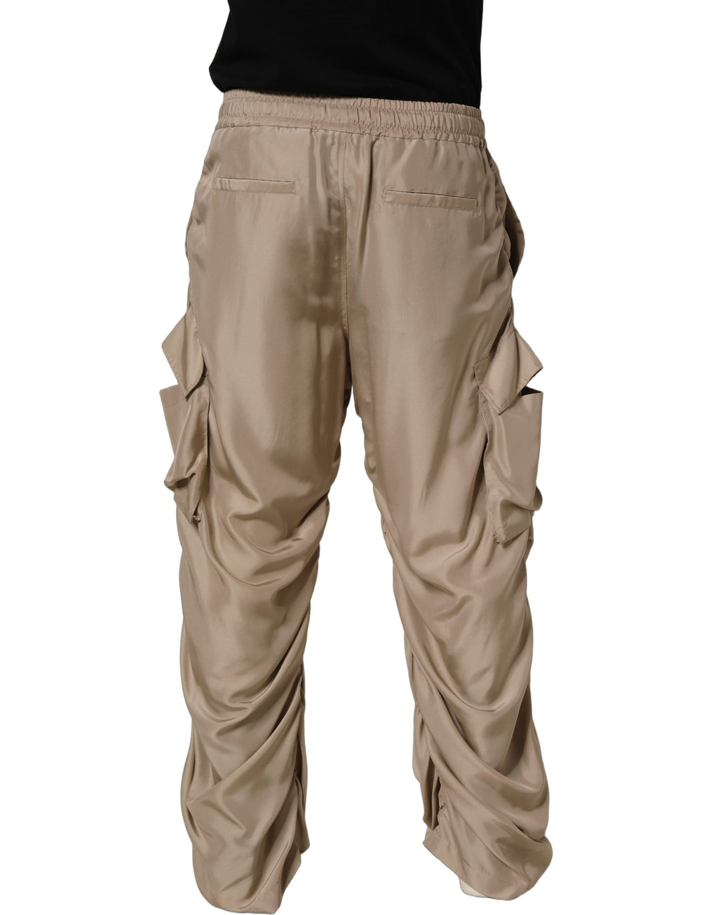 Pantalons jogger parachute marron Dolce & Gabbana pour homme avec détails froncés et style cargo.
