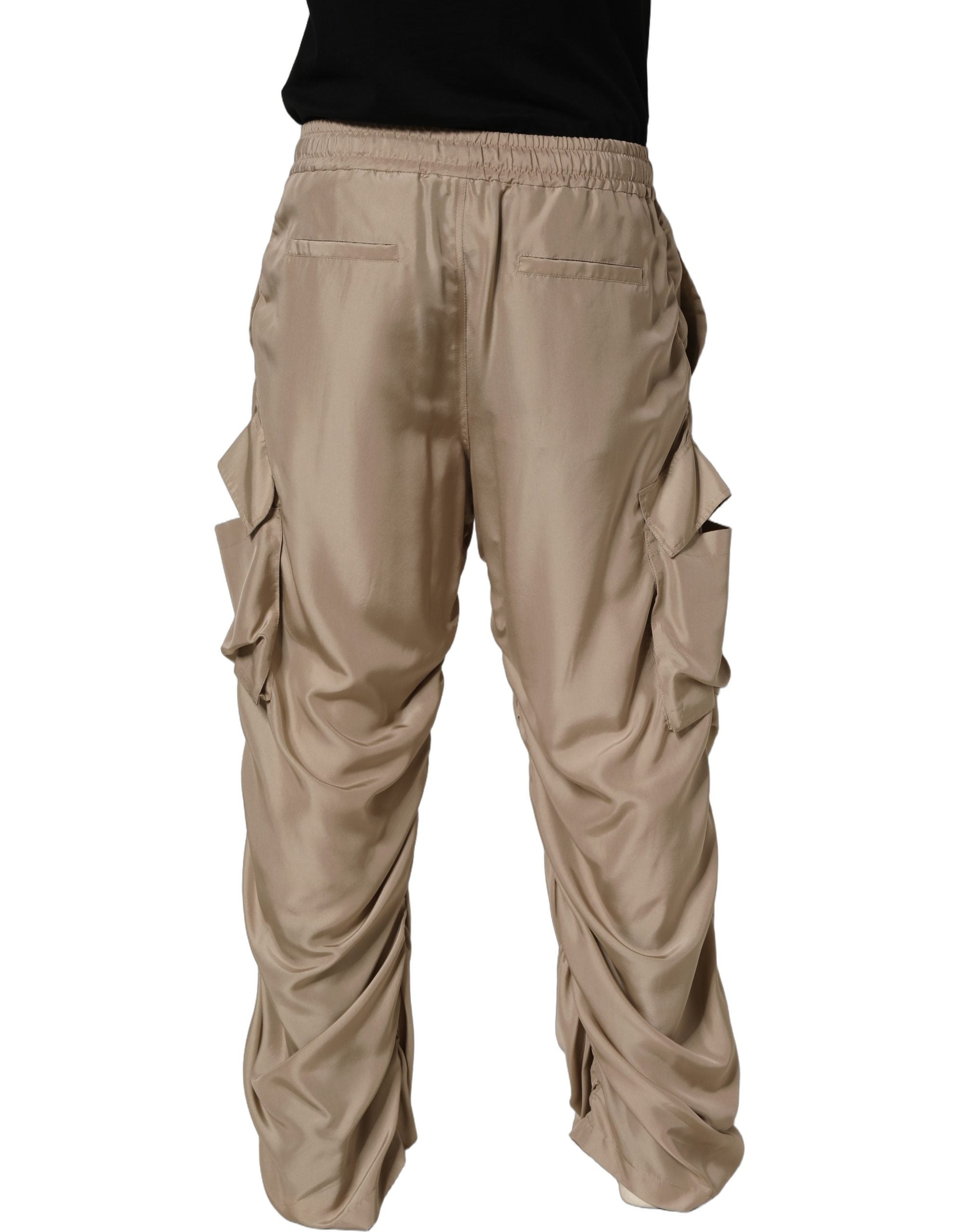 Pantalons jogger parachute marron Dolce & Gabbana pour homme avec détails froncés et style cargo.