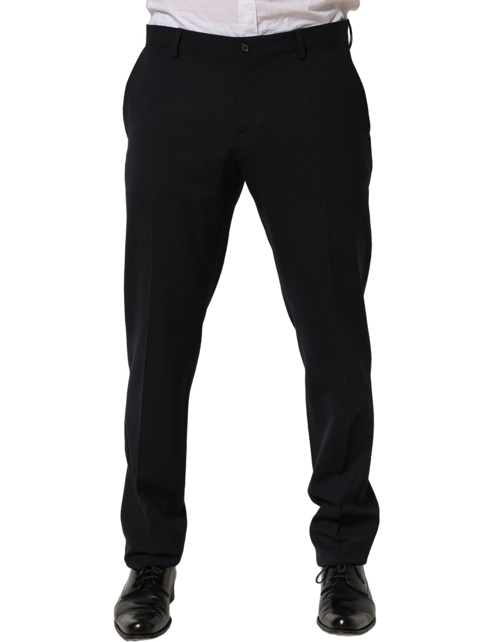 Pantalon de costume noir en laine Dolce & Gabbana, coupe tapered, pantalon élégant pour hommes.