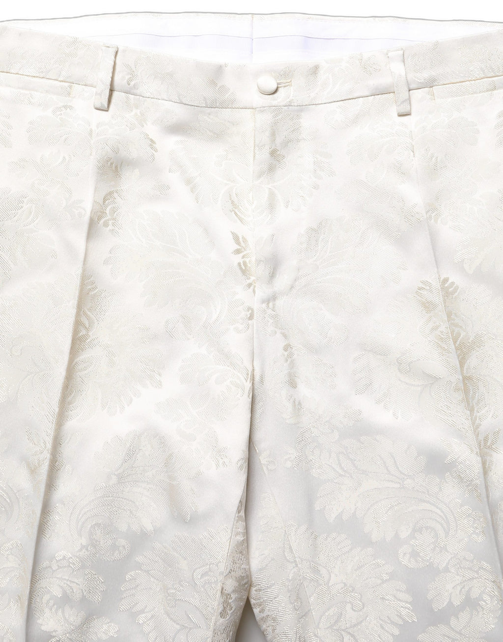 Pantalon homme Dolce & Gabbana blanc à fleurs, style formel, élégant pantalon de costume pour hommes.