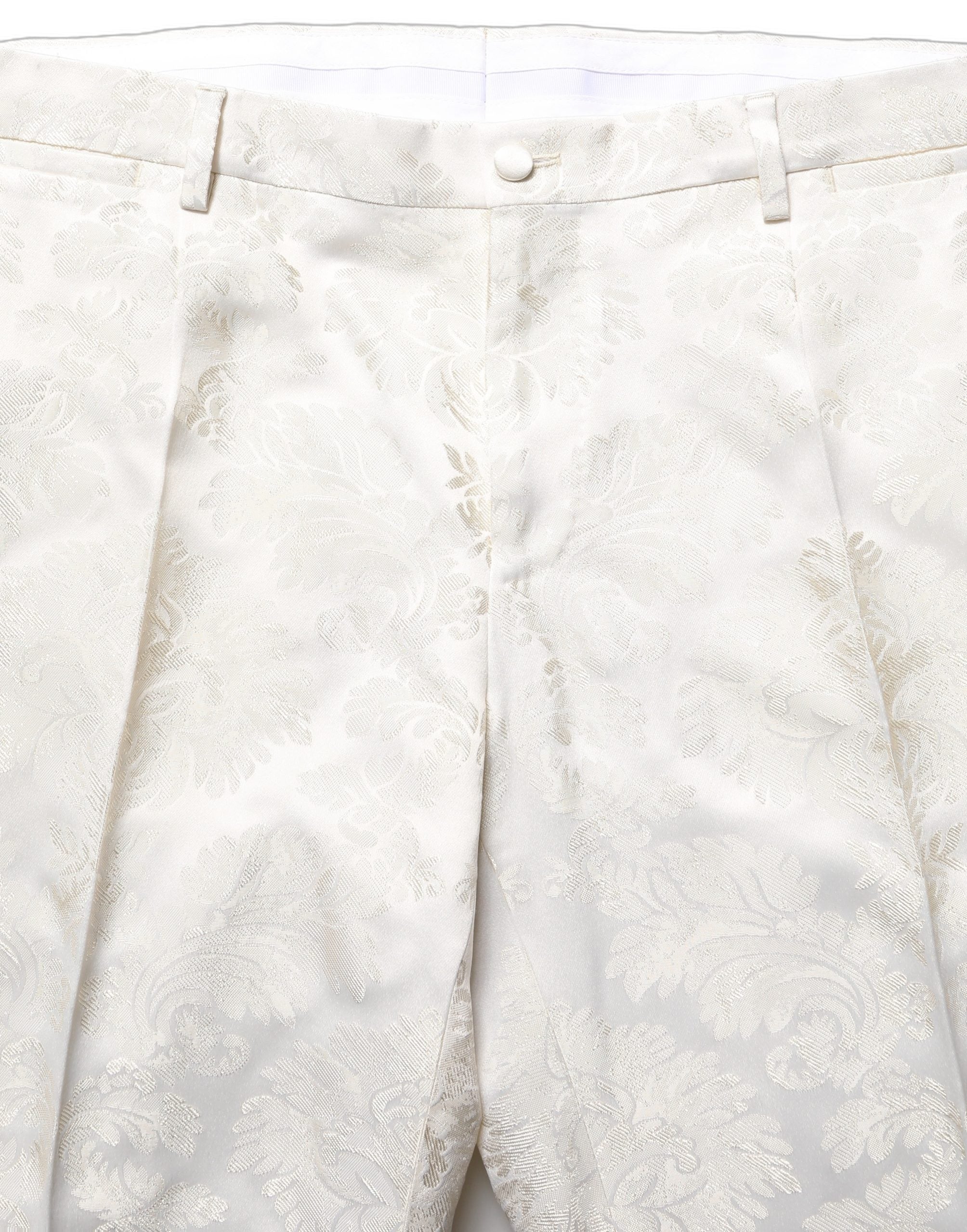 Pantalon homme Dolce & Gabbana blanc à fleurs, style formel, élégant pantalon de costume pour hommes.