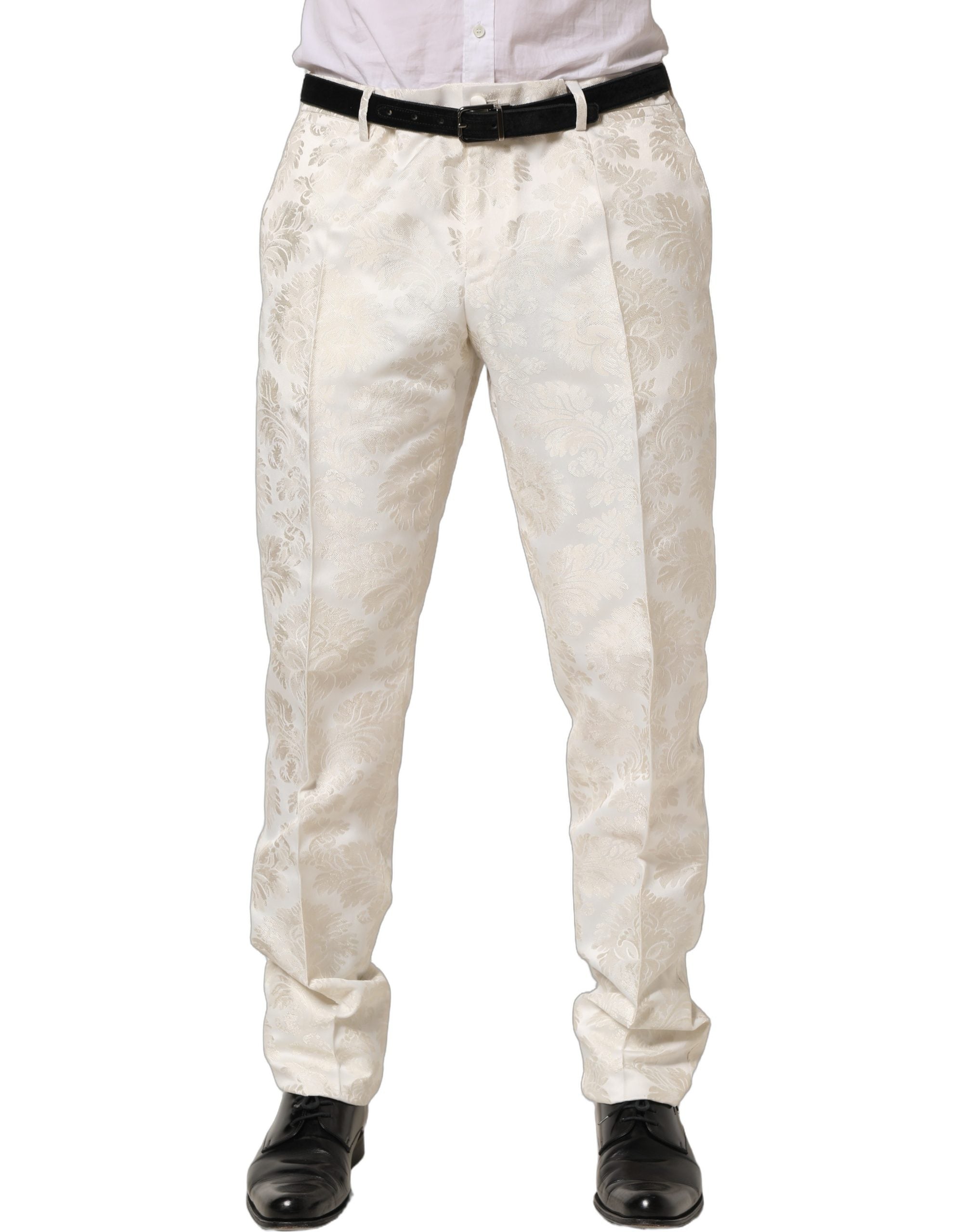 Pantalon homme Dolce & Gabbana blanc à fleurs, pantalon formel élégant pour homme, vue de face.