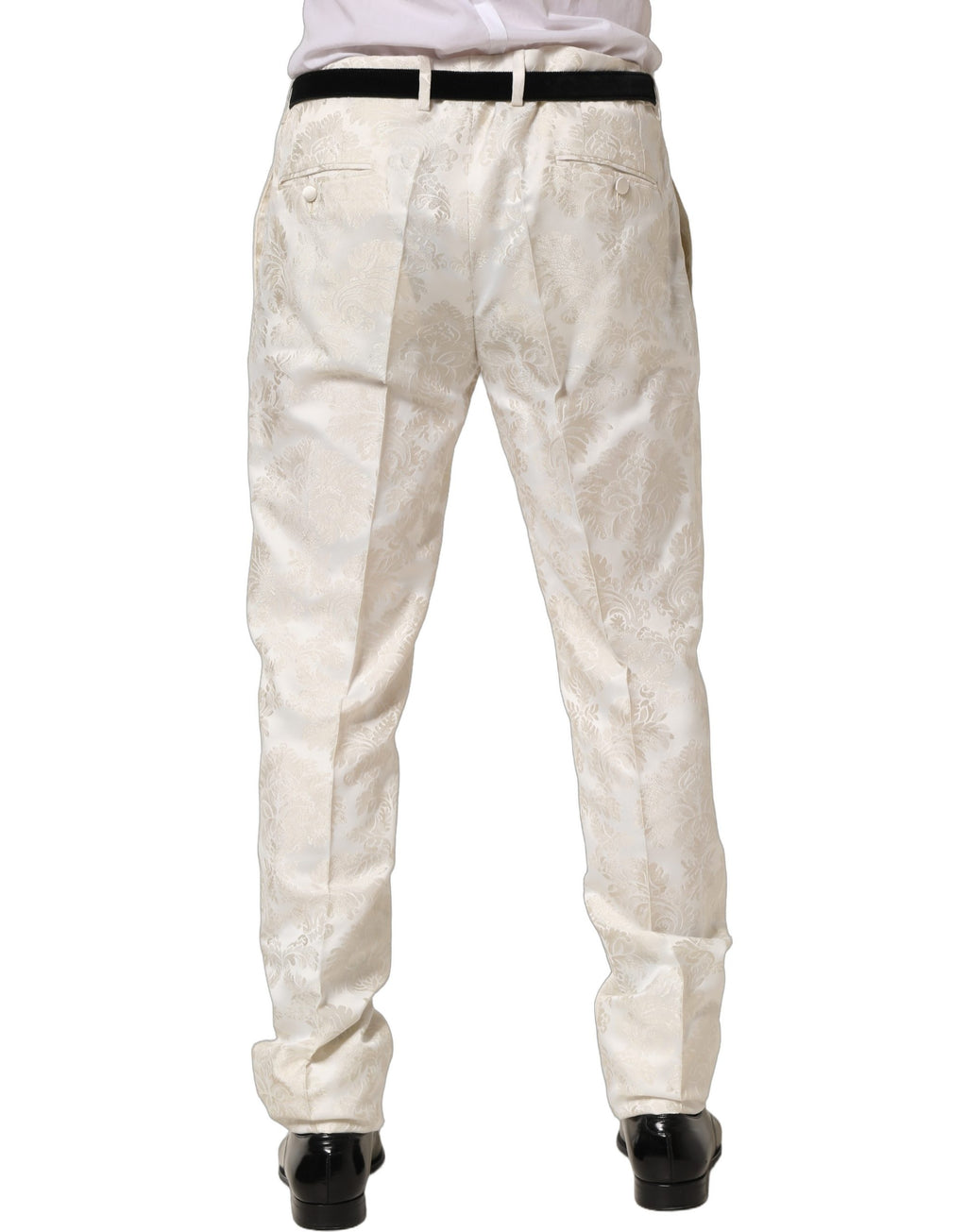 Pantalon homme Dolce & Gabbana blanc à fleurs, style formel, pantalon habillé pour occasions élégantes.