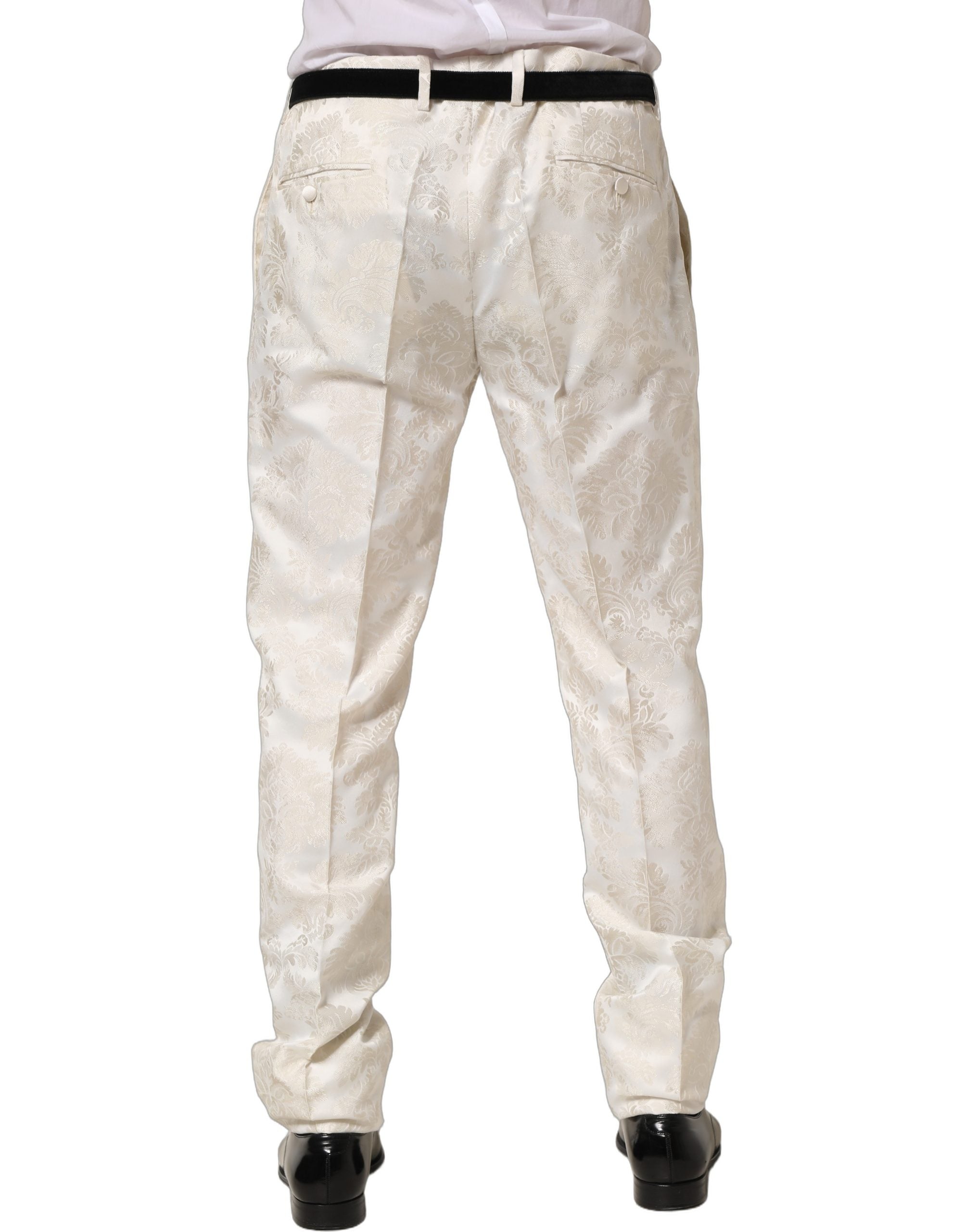 Pantalon homme Dolce & Gabbana blanc à fleurs, style formel, pantalon habillé pour occasions élégantes.