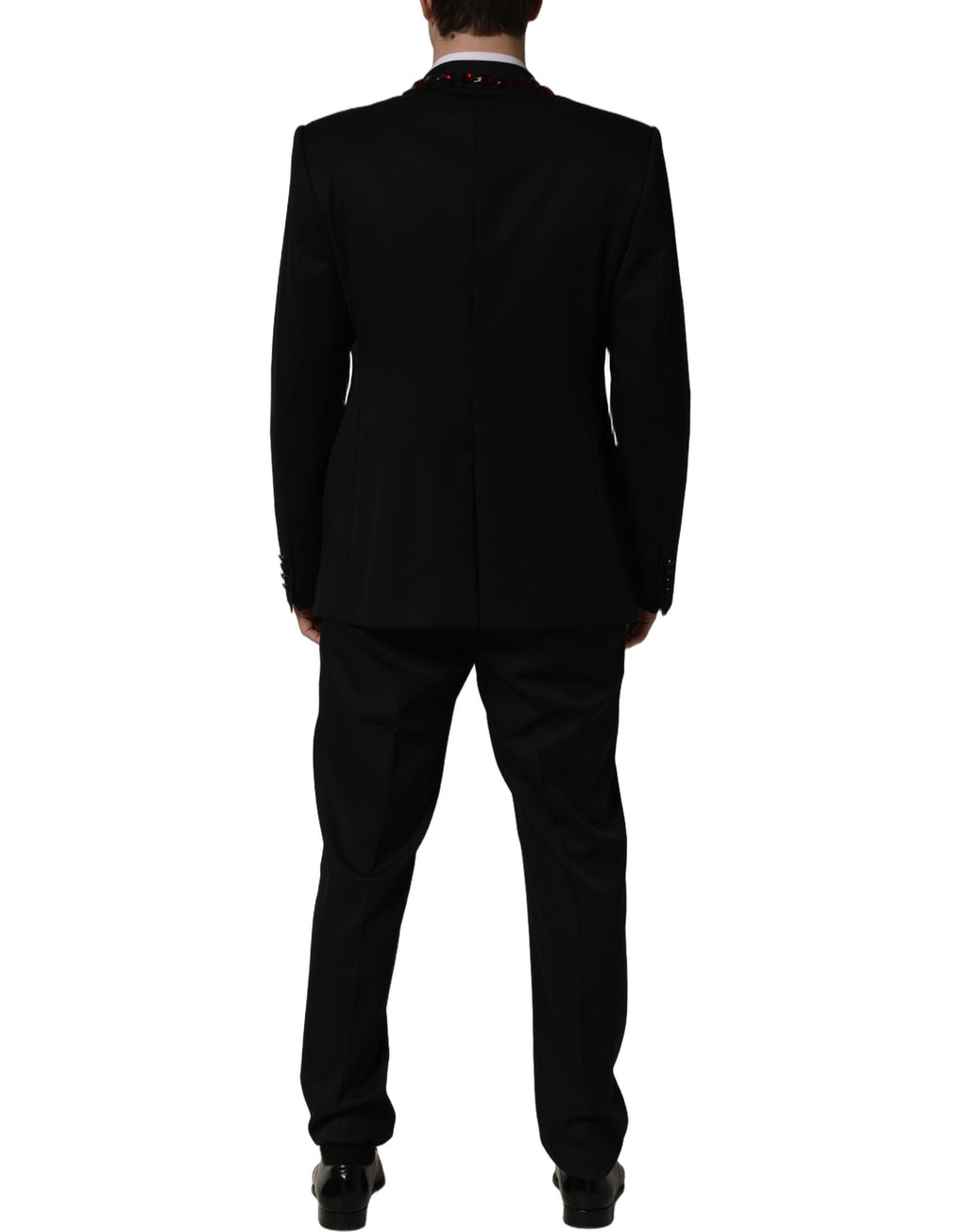 Tailleur deux pièces Dolce & Gabbana noir orné de cristaux brillants, élégant et sophistiqué, pour femmes.