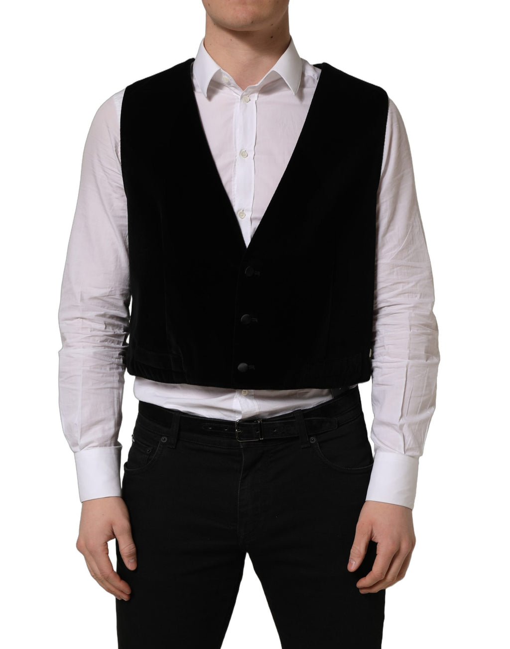 Gilet beige en coton noir Dolce & Gabbana à double-boutonnage, élégant et sophistiqué, pour homme.