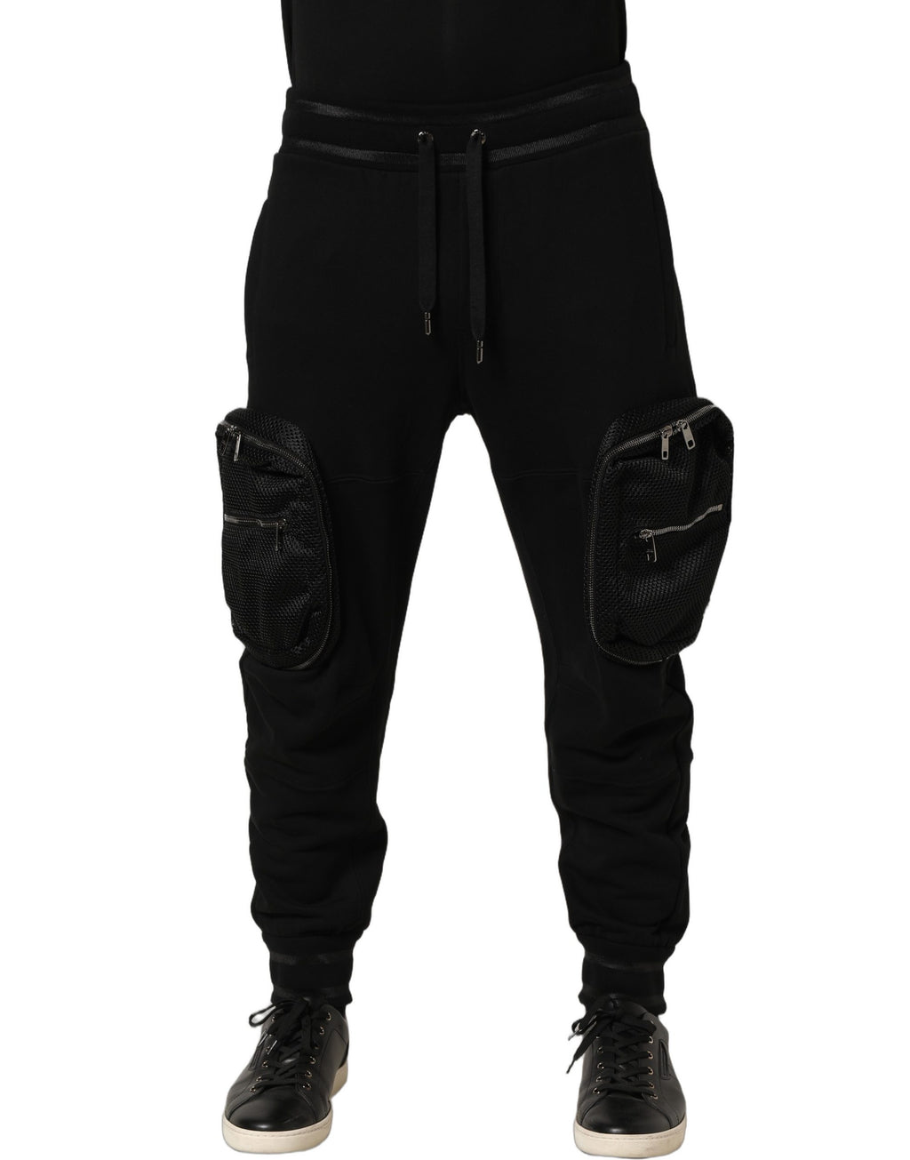 Pantalon de jogger cargo noir Dolce & Gabbana à taille mi-hauteur, style décontracté et confortable, en tissu léger.