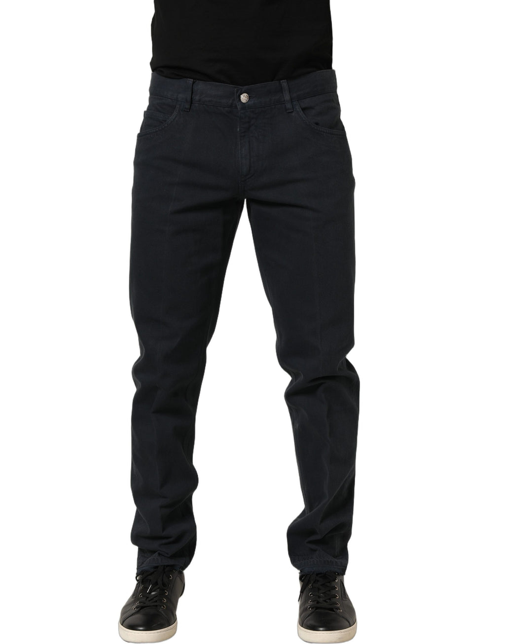 Jeans skinny homme Dolce & Gabbana en coton noir, taille mi-haute, coupe ajustée, détails classiques en denim.