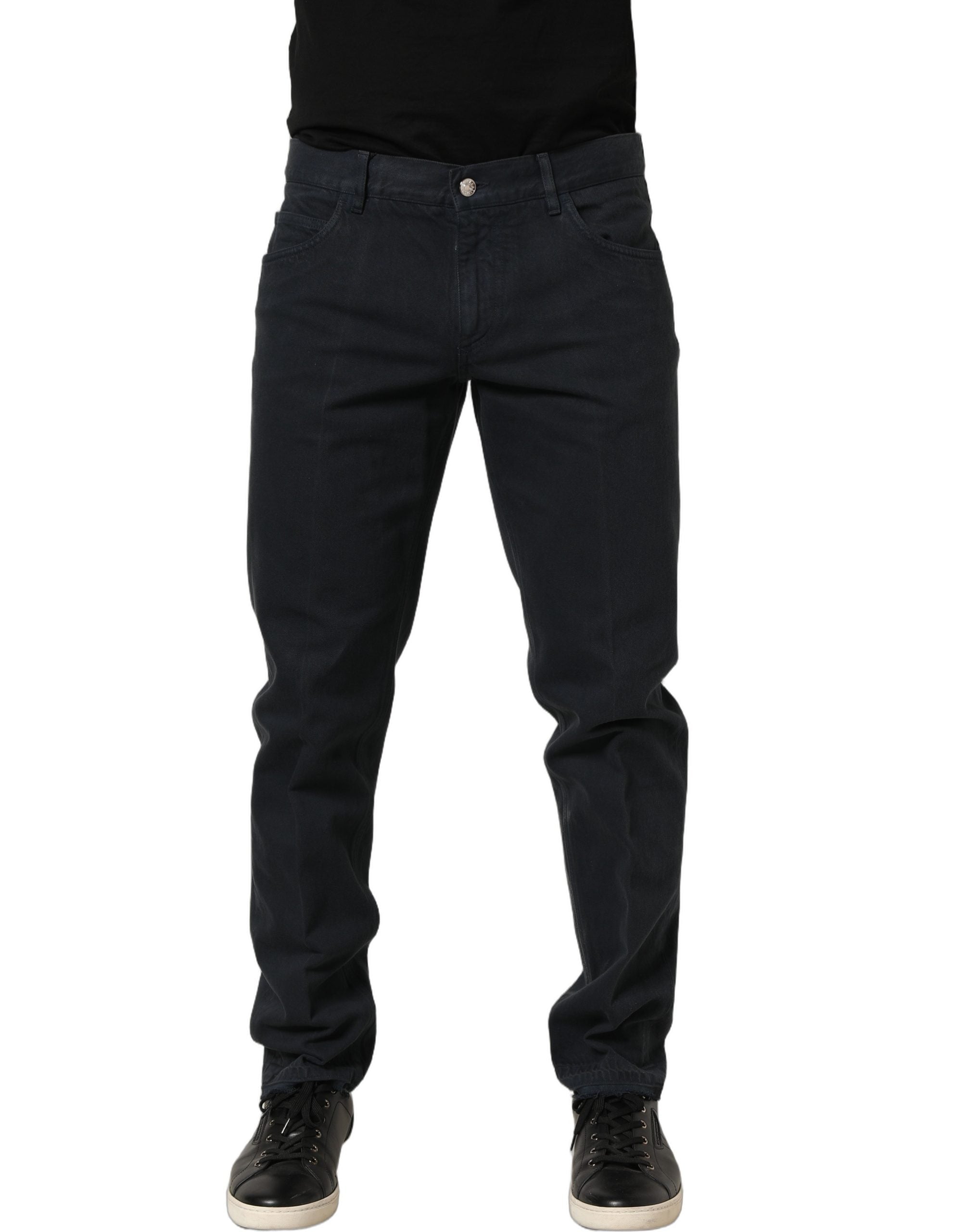 Jeans skinny homme Dolce & Gabbana en coton noir, taille mi-haute, coupe ajustée, détails classiques en denim.