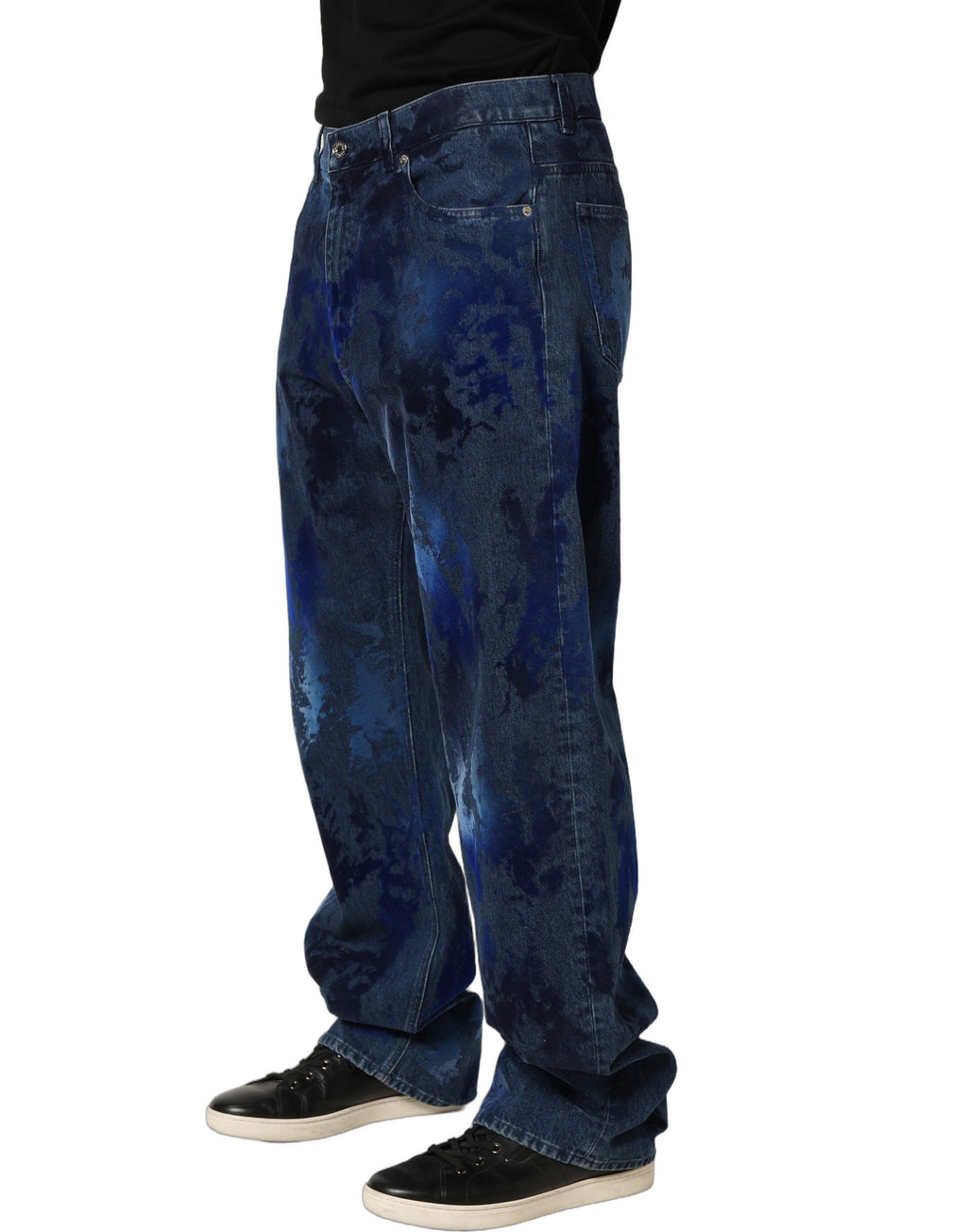 Jeans droits en coton bleu tie-dye pour homme de Dolce & Gabbana, style décontracté avec détail de couture visible.
