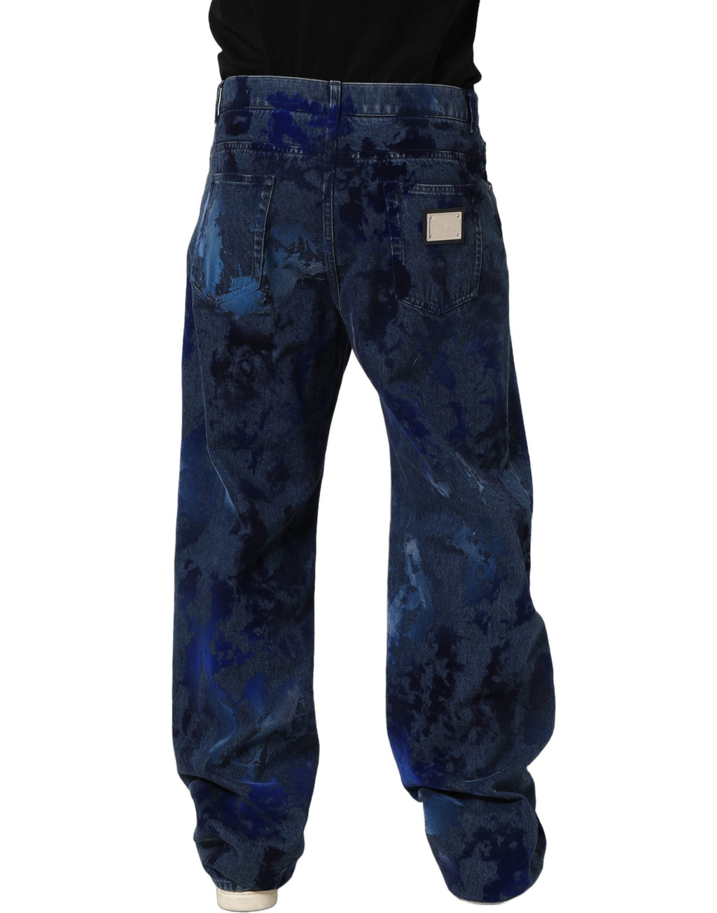 Jeans homme en denim droit de Dolce & Gabbana, coton bleu tie-dye, style décontracté et tendance.