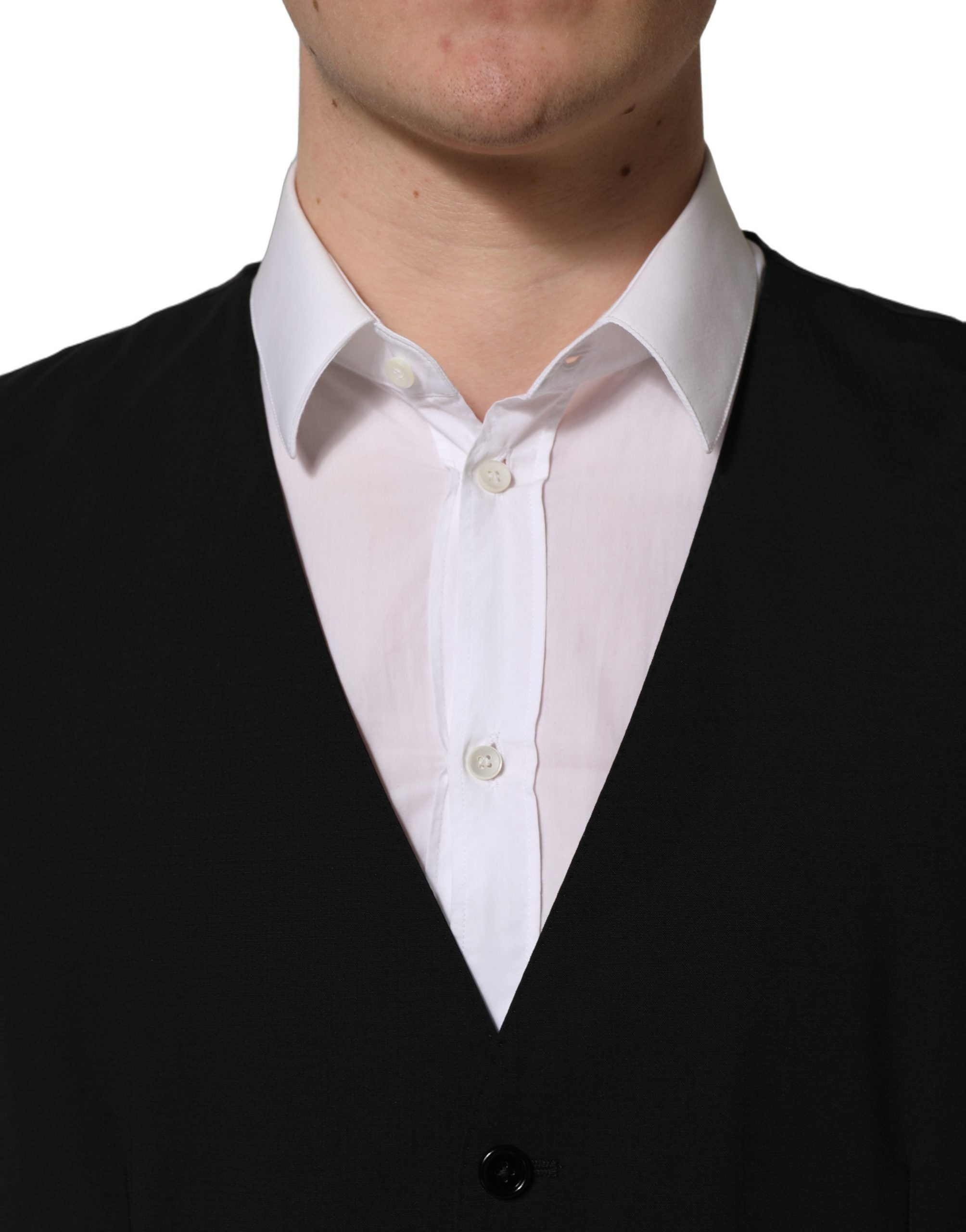 Costume homme Dolce & Gabbana en laine noire, costume trois pièces ajusté pour occasions formelles, élégant et sophistiqué.