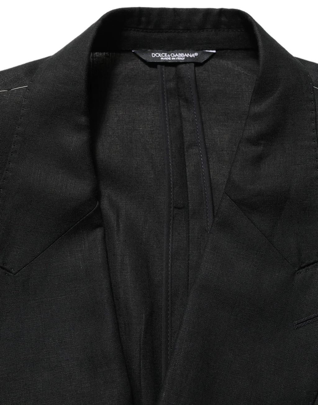 Costume homme en lin noir Dolce & Gabbana, costume deux pièces à coupe slim pour occasion formelle.