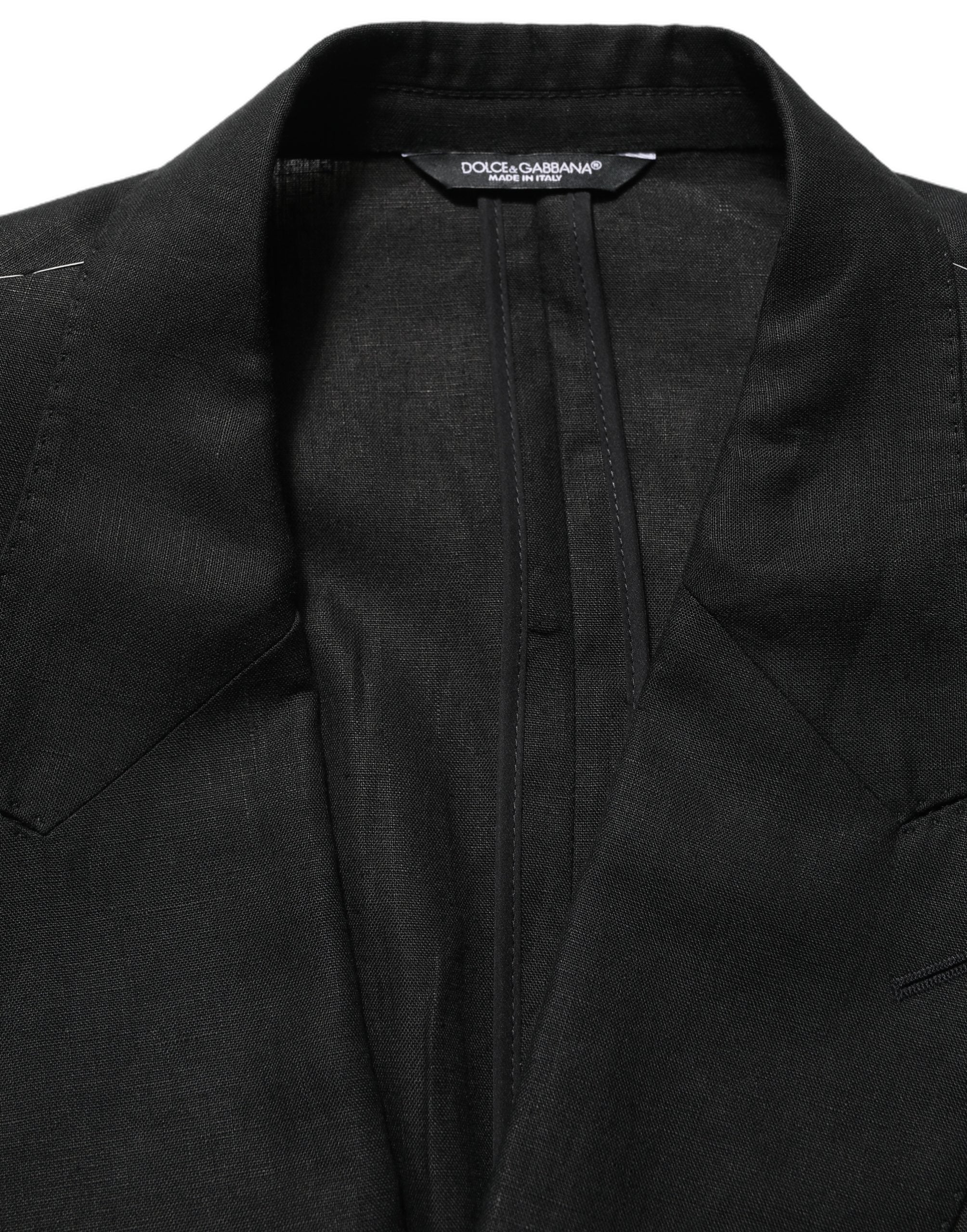 Costume homme en lin noir Dolce & Gabbana, costume deux pièces à coupe slim pour occasion formelle.
