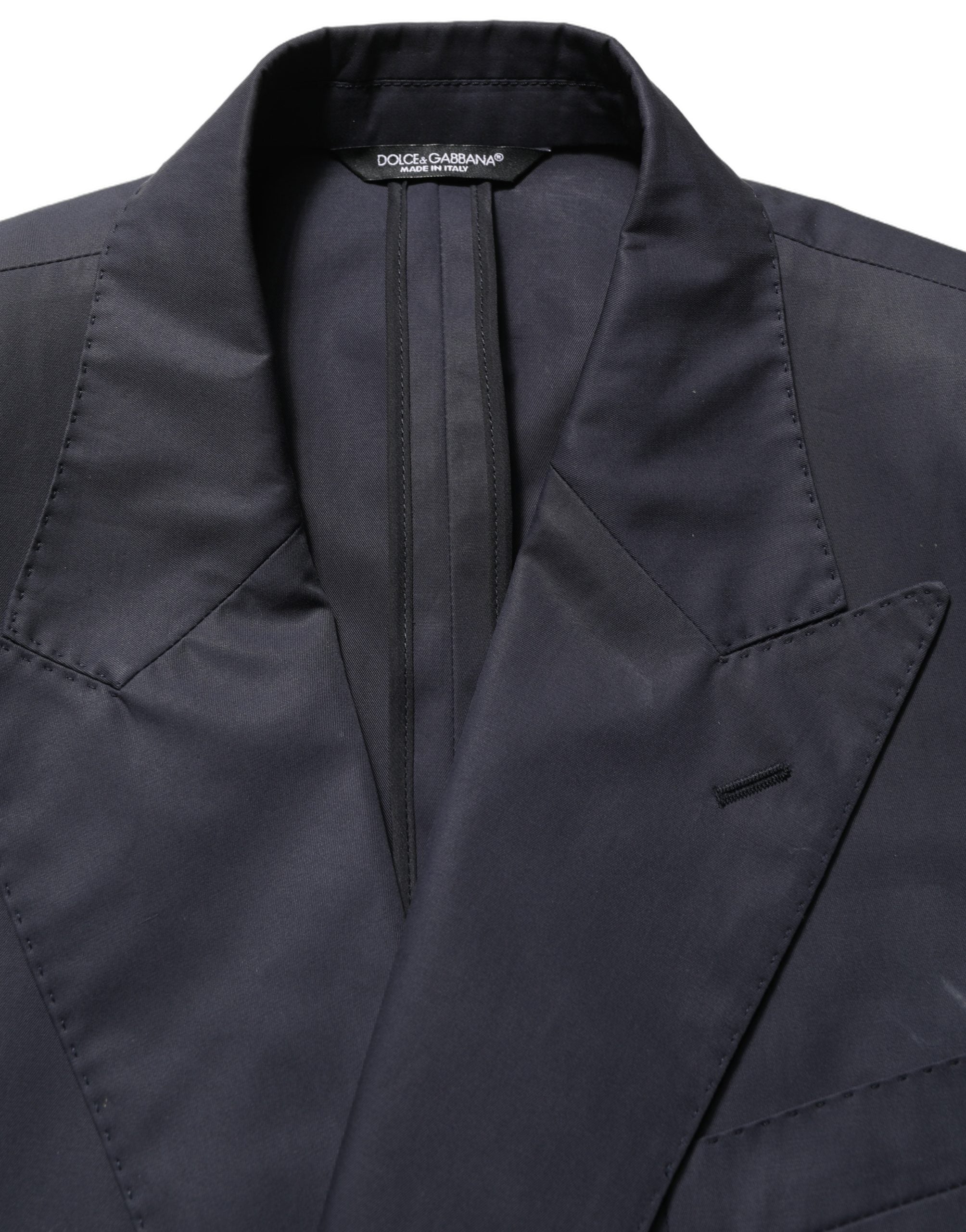 Costume homme Dolce & Gabbana en coton bleu, costume deux pièces slim fit formel avec veste et pantalon.