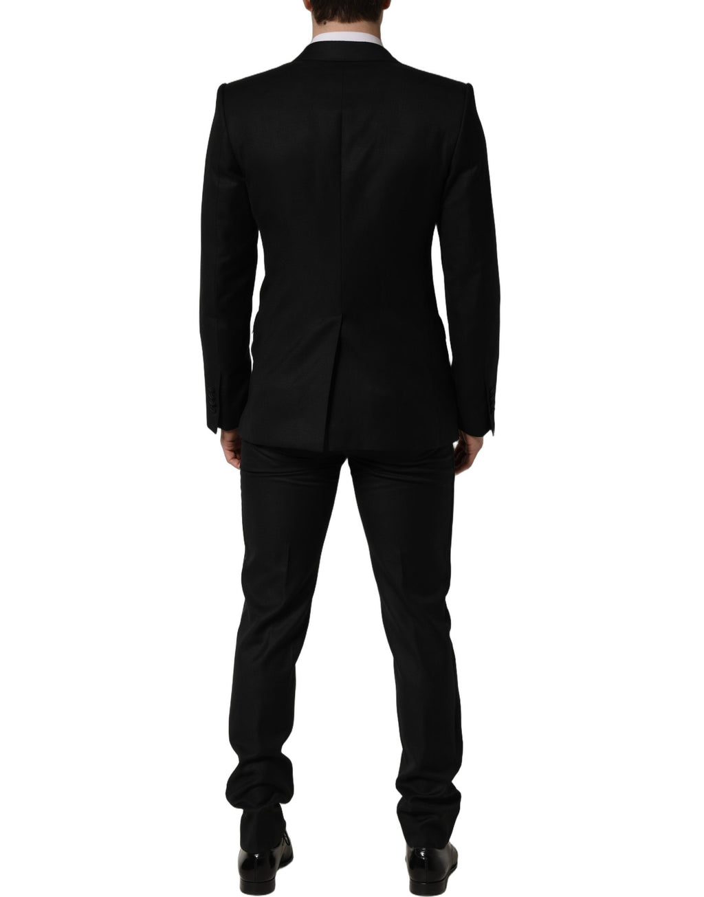 Costume homme Dolce & Gabbana en laine noire, ajusté, en deux pièces pour occasions formelles, vue de face.