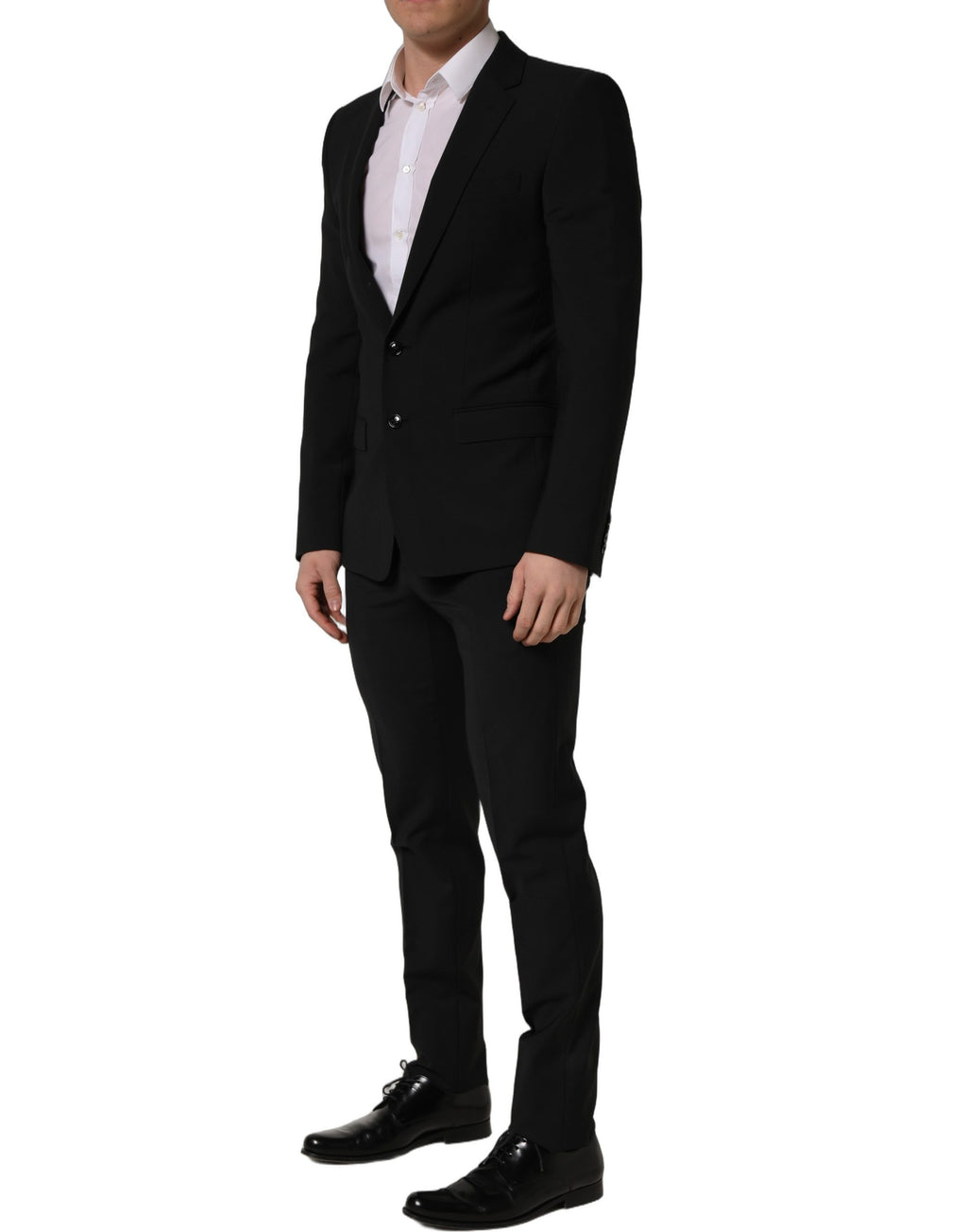 Costume homme noir en laine Dolce & Gabbana, costume deux pièces ajusté pour occasions formelles.