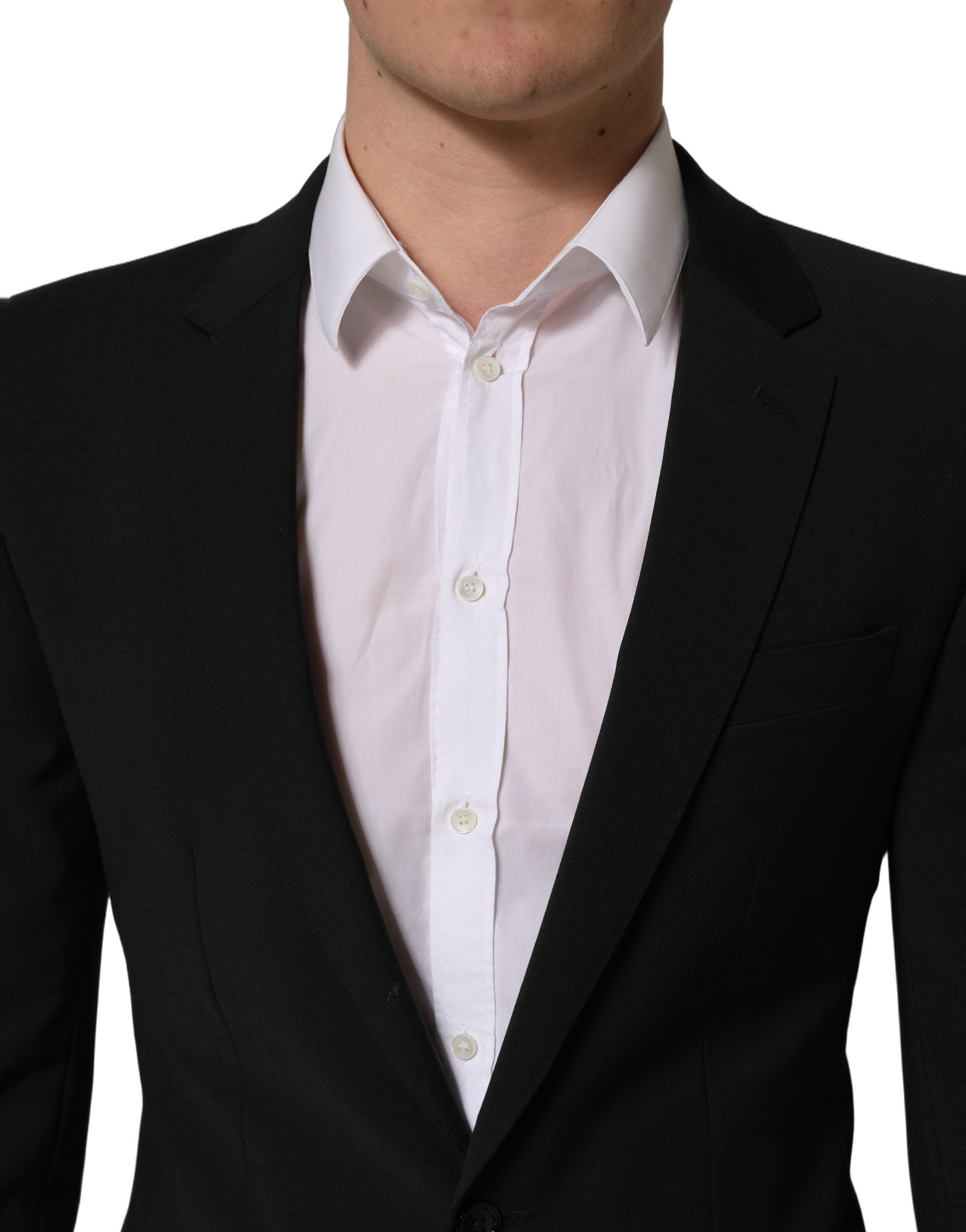 Costume homme noir en laine Dolce & Gabbana, costume deux pièces ajusté pour les occasions formelles.
