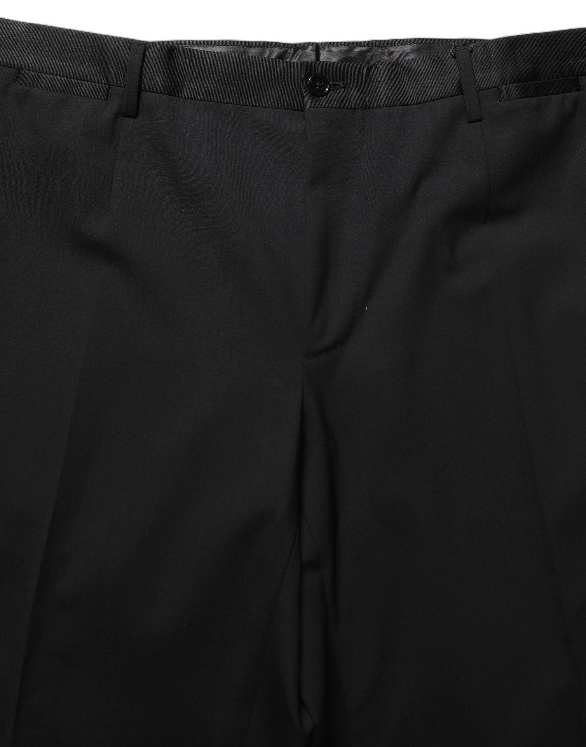 Pantalon noir en laine Dolce & Gabbana, pantalon droit tapered, style élégant et sophistiqué, vue de face sur fond blanc.