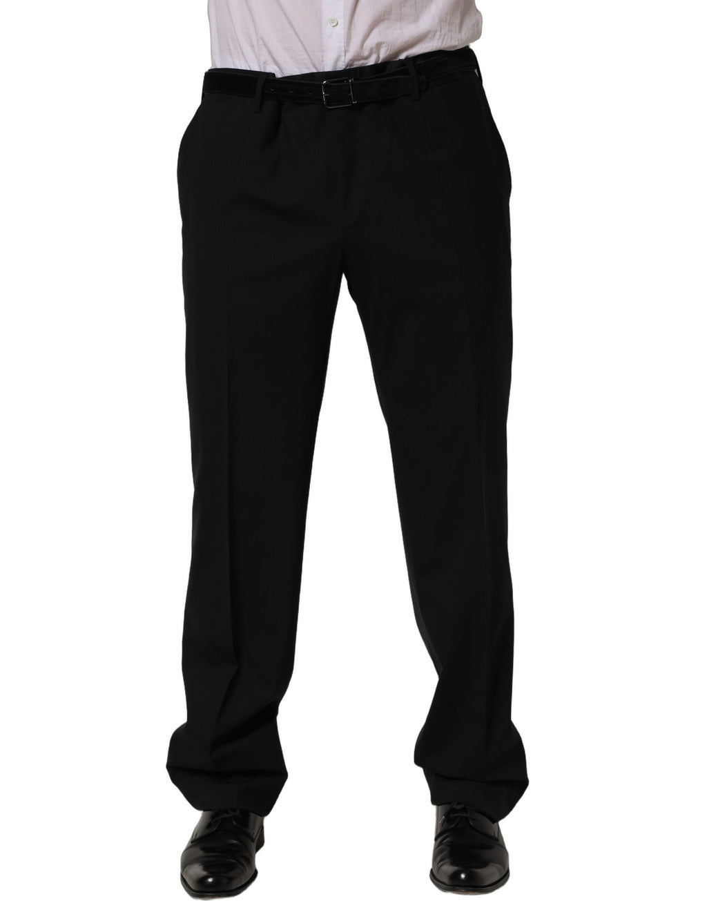 Pantalon noir en laine Dolce & Gabbana, coupe tapered, pantalon de costume élégant et moderne.