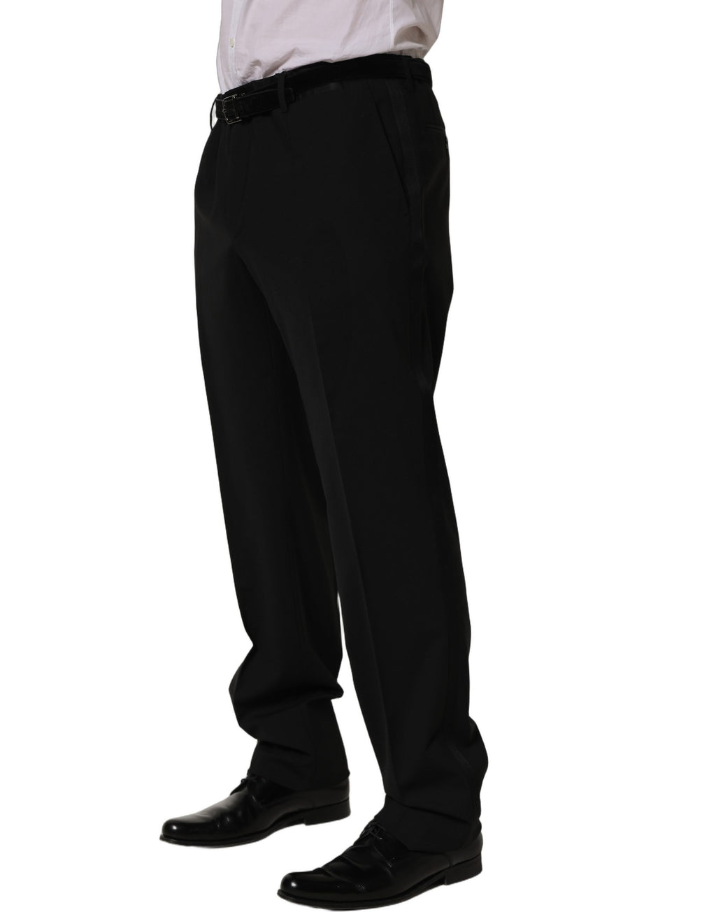Pantalon noir en laine Dolce & Gabbana, coupe tapered, pantalon de costume élégant pour femme.