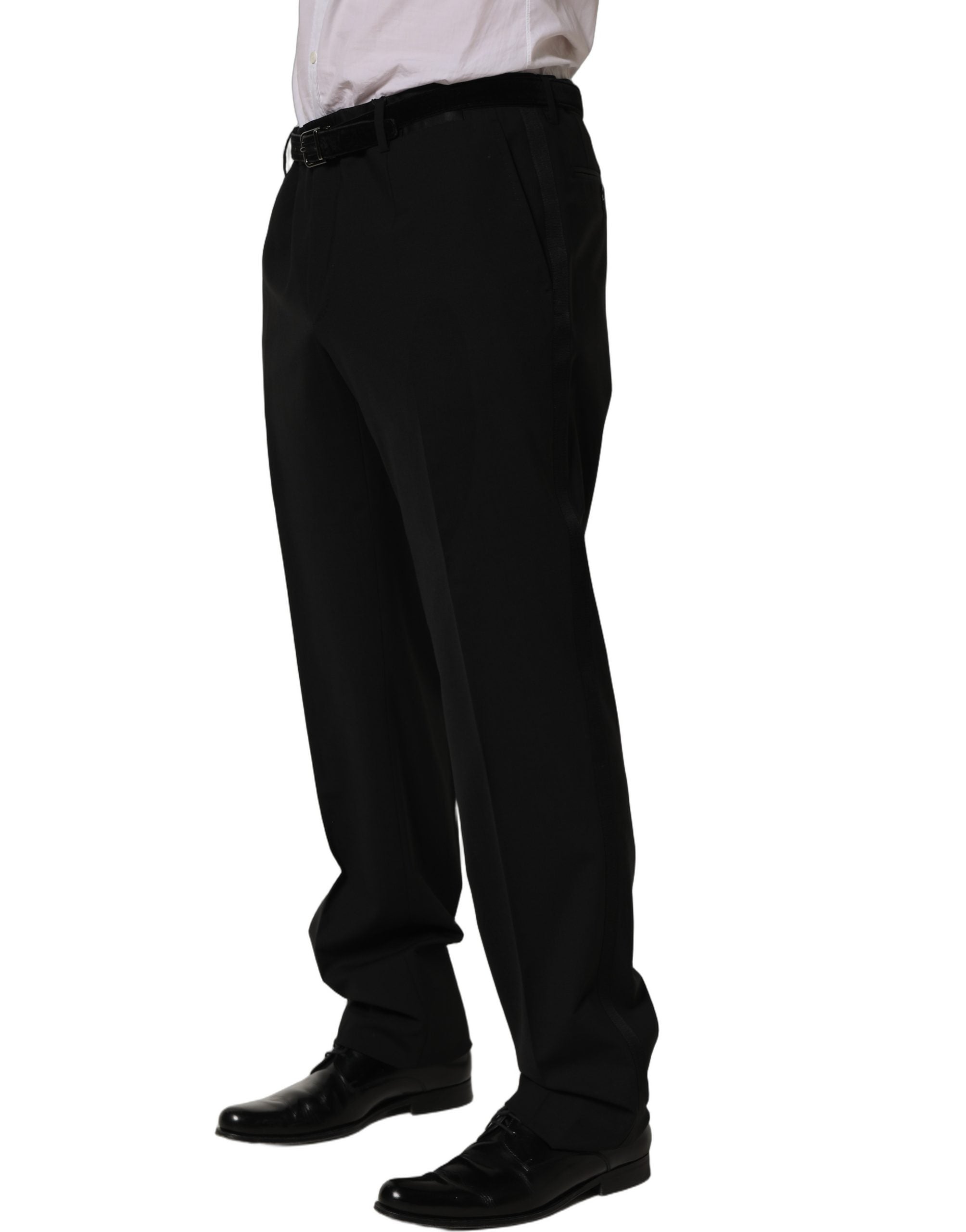 Pantalon noir en laine Dolce & Gabbana, coupe tapered, pantalon de costume élégant pour femme.