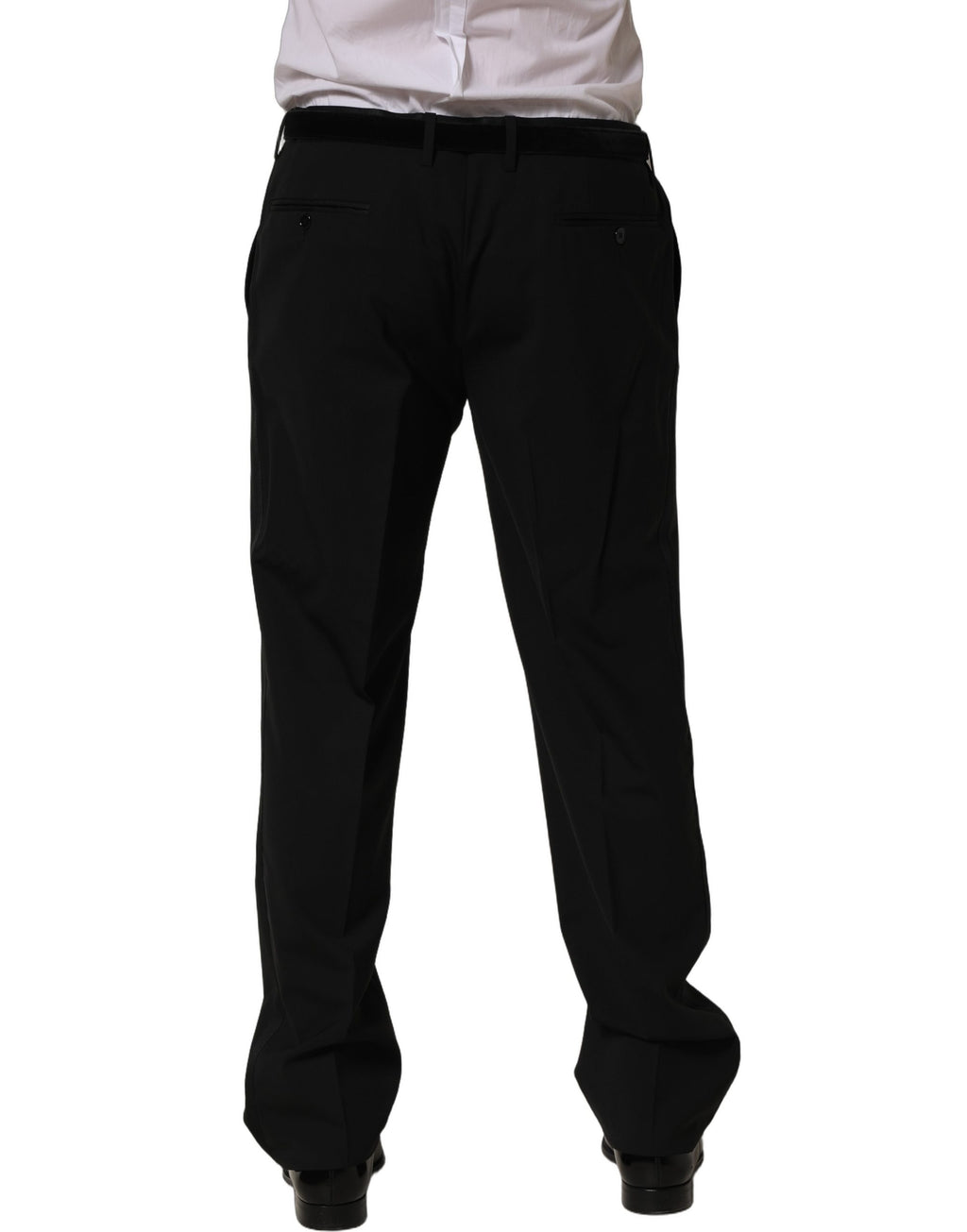 Pantalon noir en laine Dolce & Gabbana, coupe tapered, style pantalon de robe élégant et moderne, vue de face.