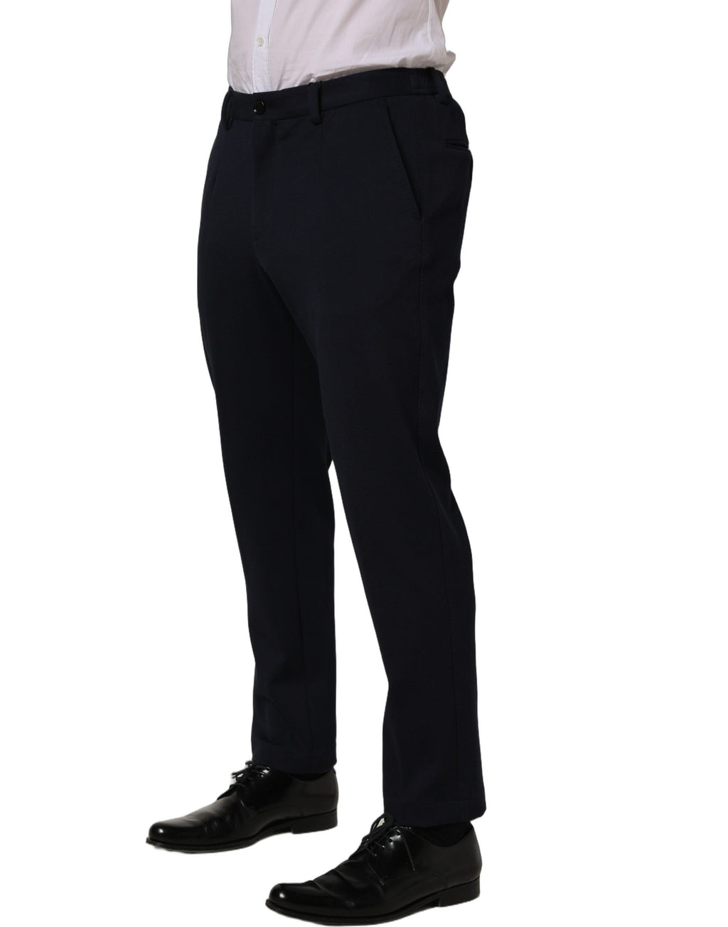 Pantalon de costume noir Dolce & Gabbana en coton, coupe tapered, pantalon pour homme élégant et moderne.