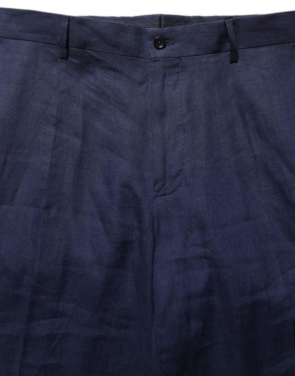 Pantalon homme Dolce & Gabbana en lin bleu, coupe droite, style pantalon de costume élégant.