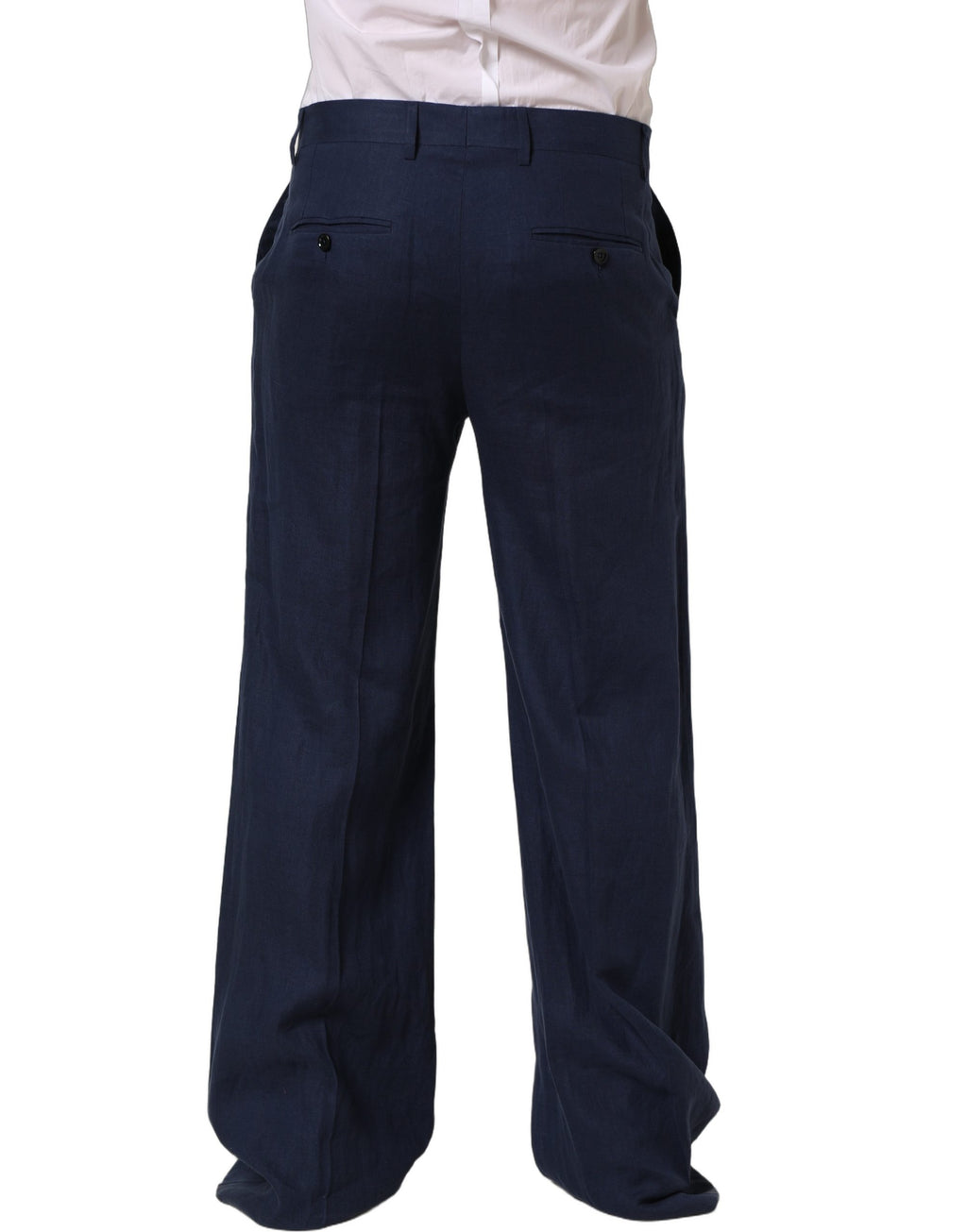 Pantalon droit en lin bleu pour homme de la marque Dolce & Gabbana, style élégant et confortable.