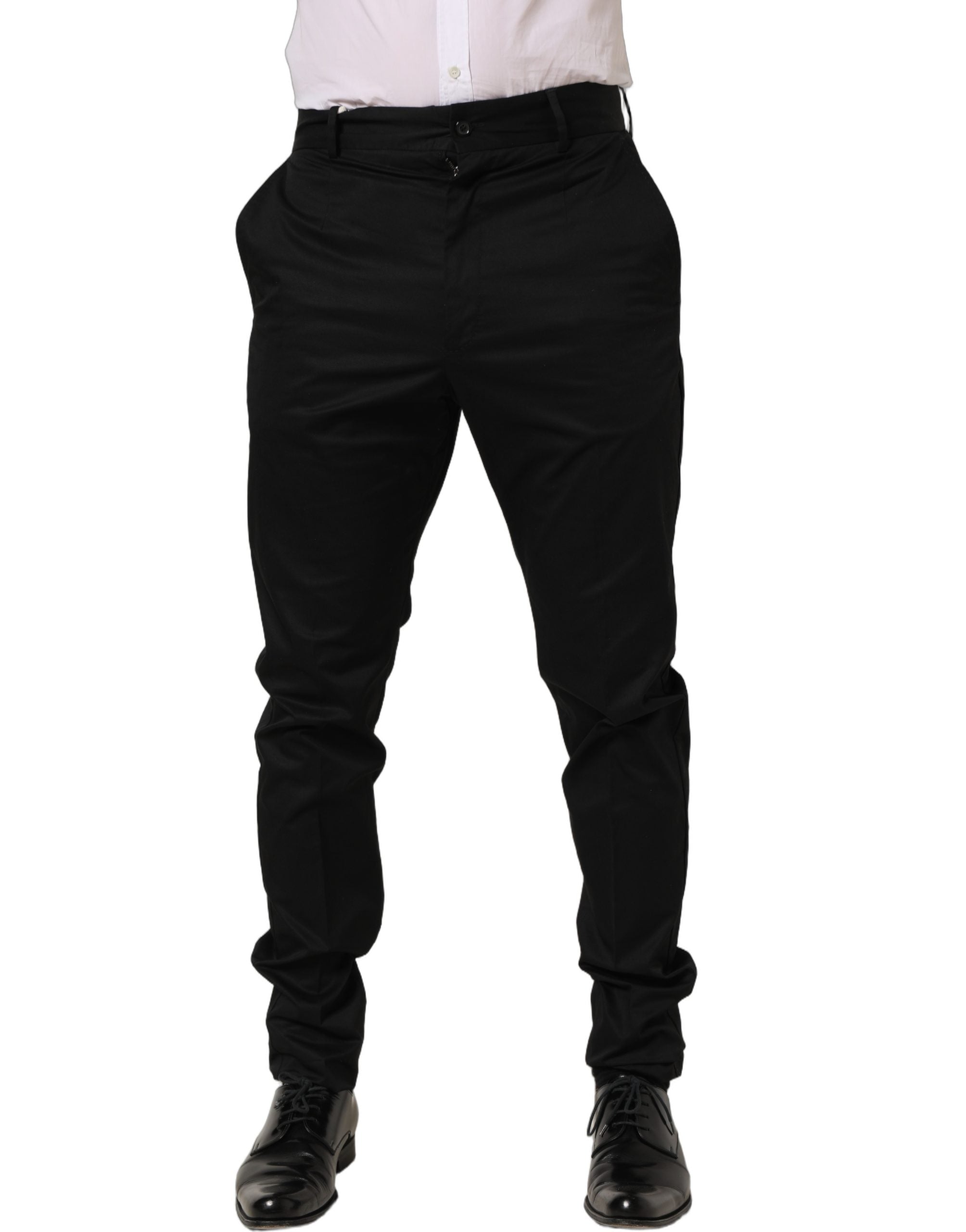 Pantalon homme Dolce & Gabbana en coton noir, coupe tapered, pantalon de costume élégant et tendance.