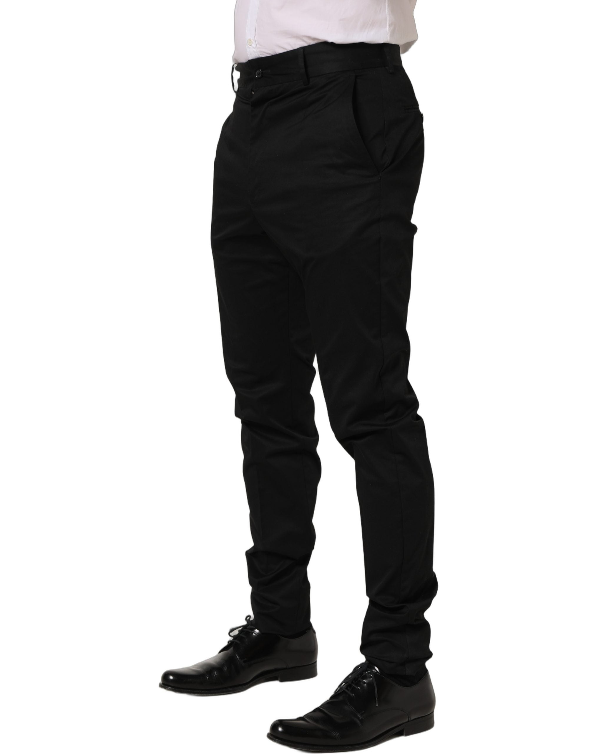 Pantalon de costume noir en coton Dolce & Gabbana avec coupe tapered, pantalon élégant pour homme.