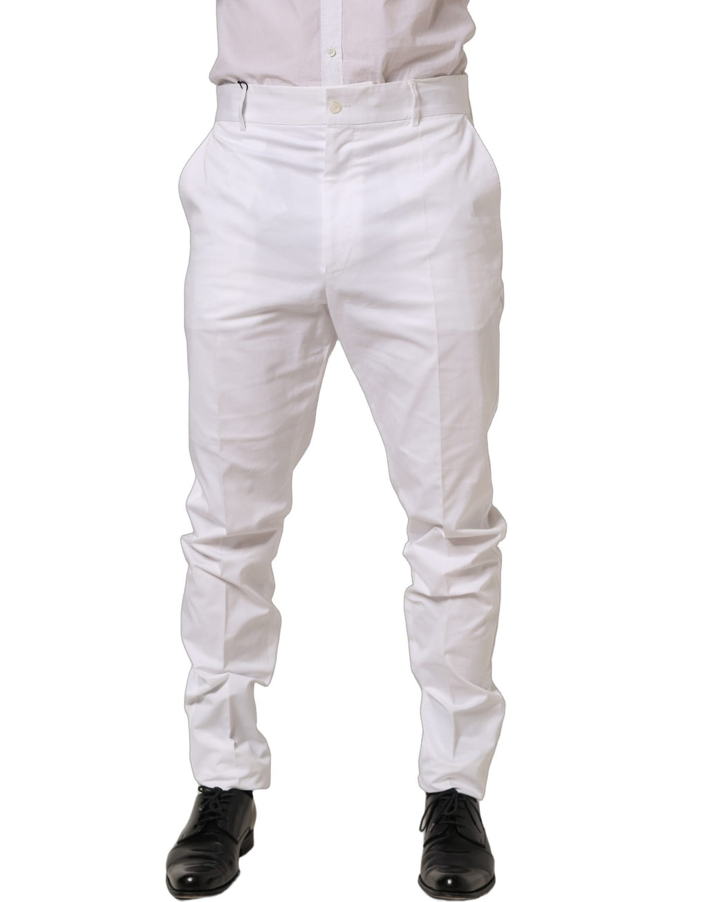 Pantalon Dolce & Gabbana en coton blanc, coupe tapered, pantalon habillé pour femme, détails élégants et finition soignée.