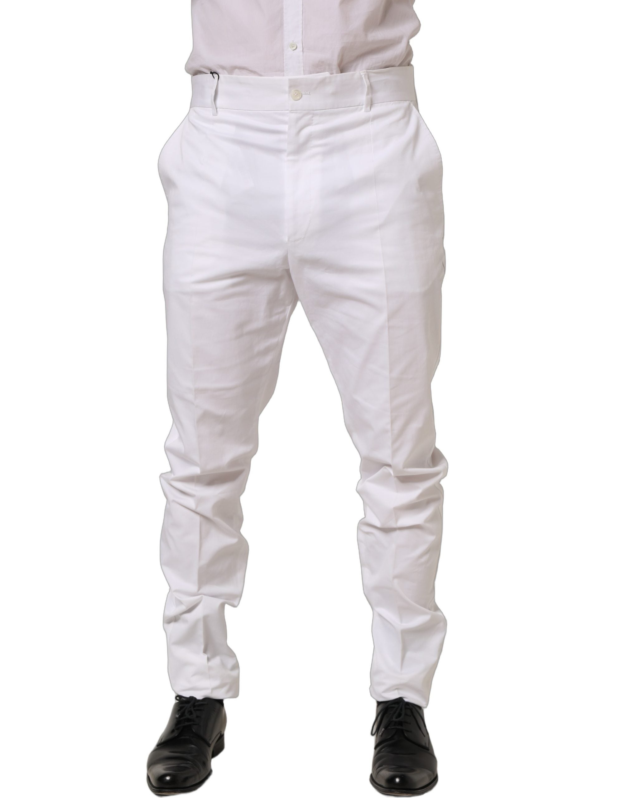 Pantalon Dolce & Gabbana en coton blanc, coupe tapered, pantalon habillé pour femme, détails élégants et finition soignée.