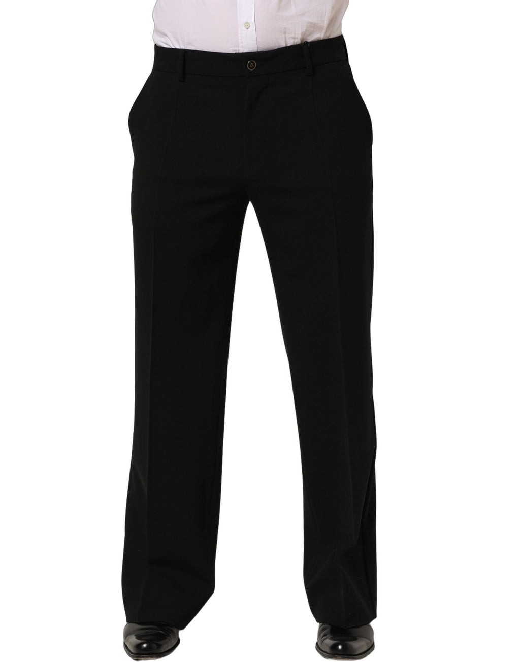 Pantalon homme Dolce & Gabbana en laine noire, pantalon droit élégant pour homme, style habillé et sophistiqué.