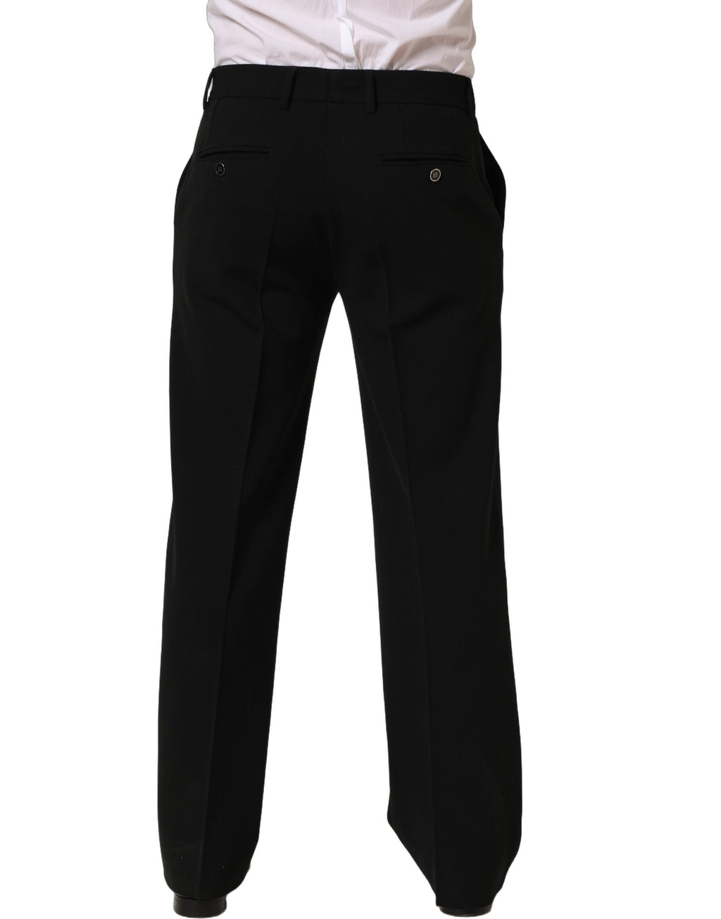 Pantalon droit pour homme en laine noire Dolce & Gabbana, style élégant et classique, visible avec une coupe ajustée.
