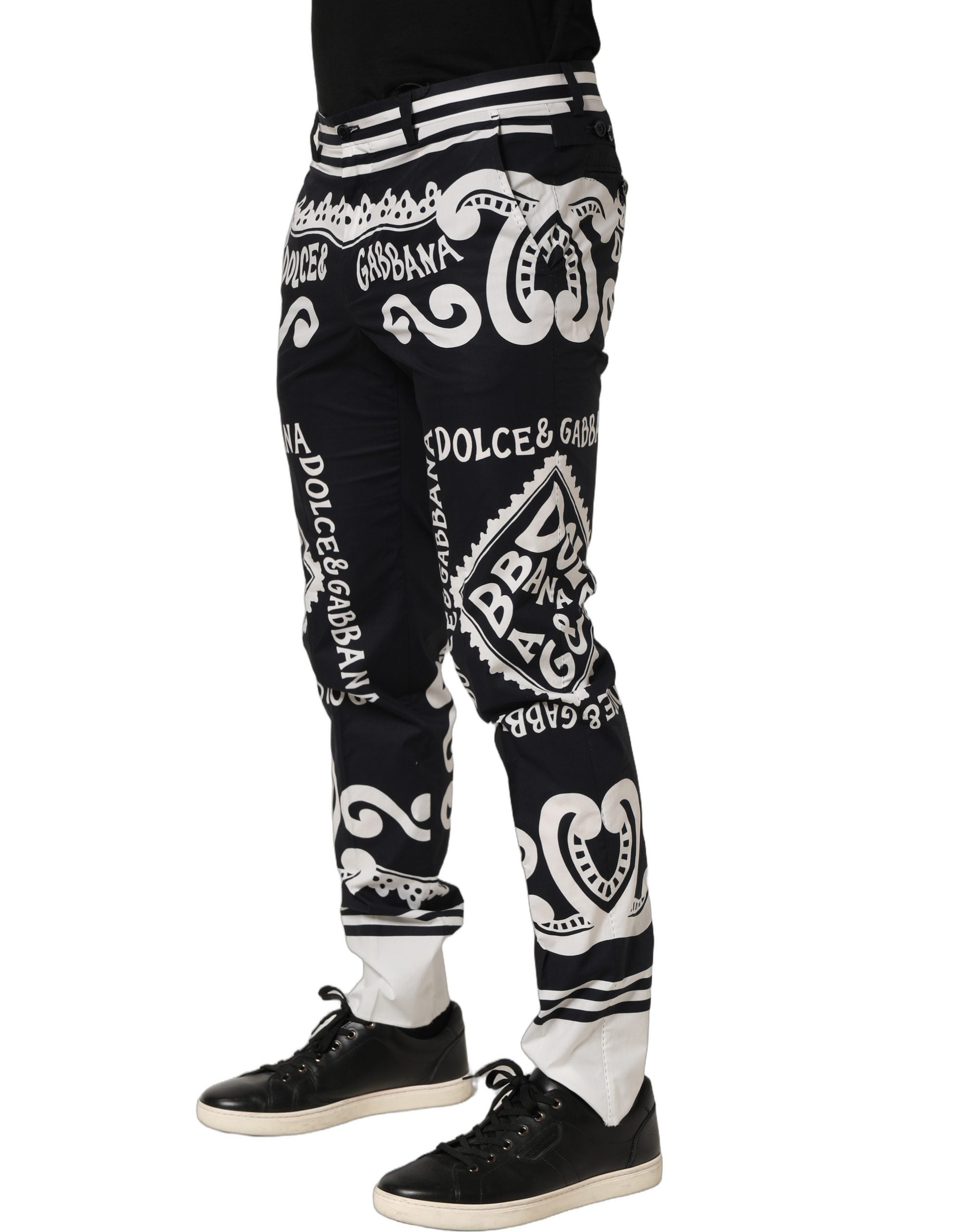 Pantalon Dolce & Gabbana en coton noir à imprimé MarinaPrint, style élégant et confortable, vue en gros plan.