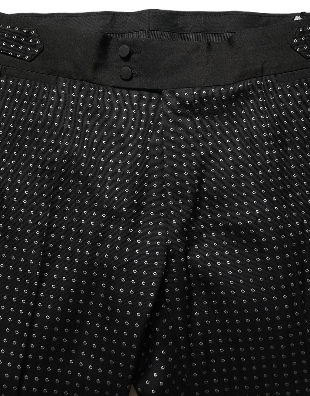 Pantalon en coton noir à pois Dolce & Gabbana, robe pantalon élégante avec motif à pois, vue de devant.