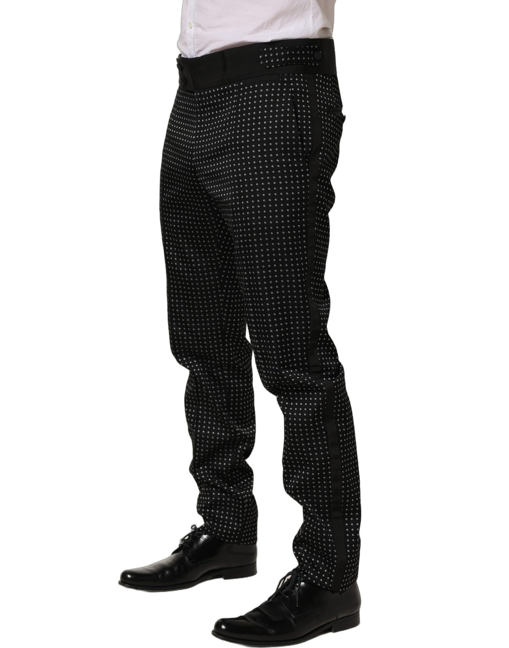 Pantalon en coton noir à pois Dolce & Gabbana, robe-pantalon élégante avec motif à pois pour femme.