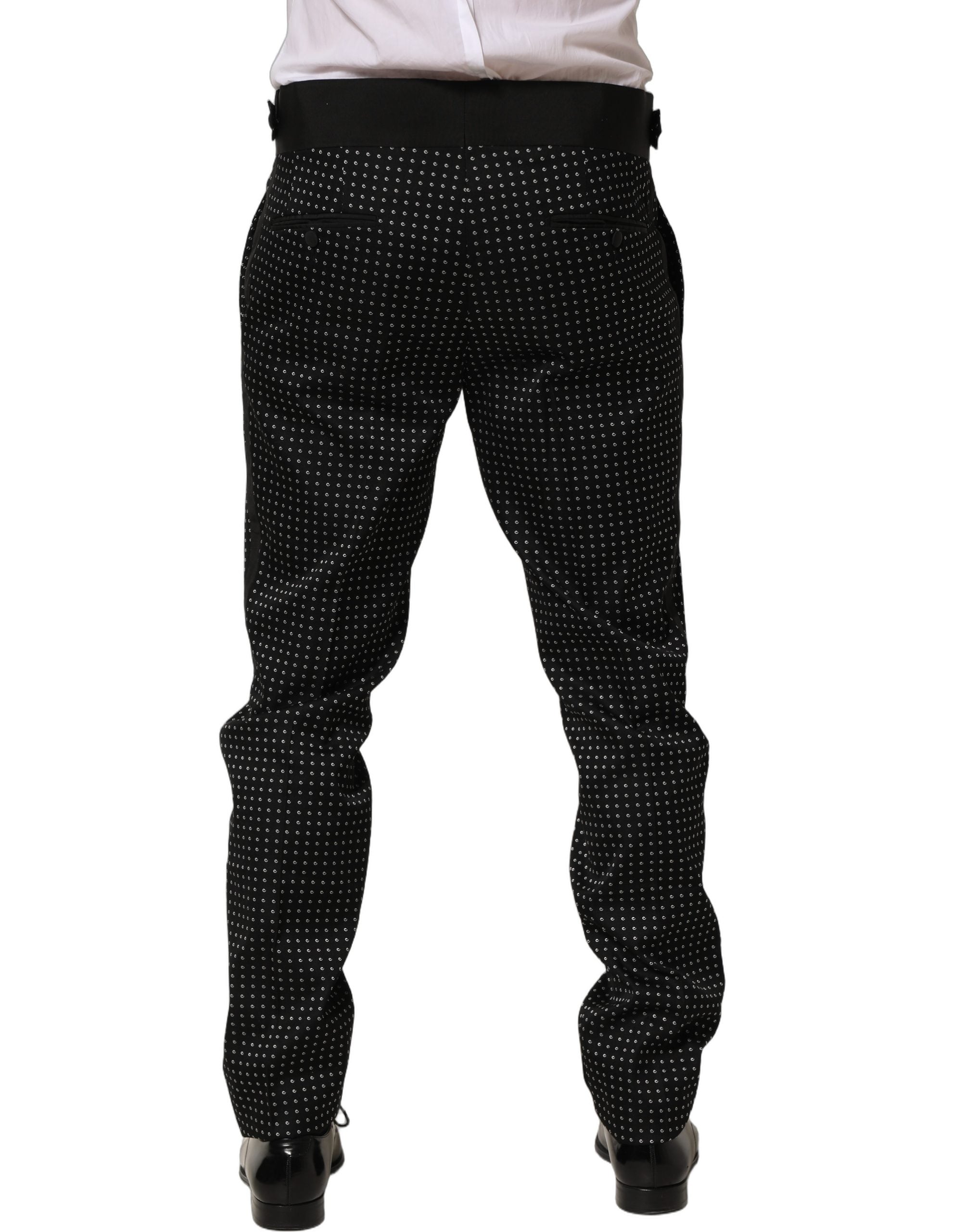 Pantalon pantalon noir à pois en coton Dolce & Gabbana, style élégant avec motif à pois et coupe ajustée.