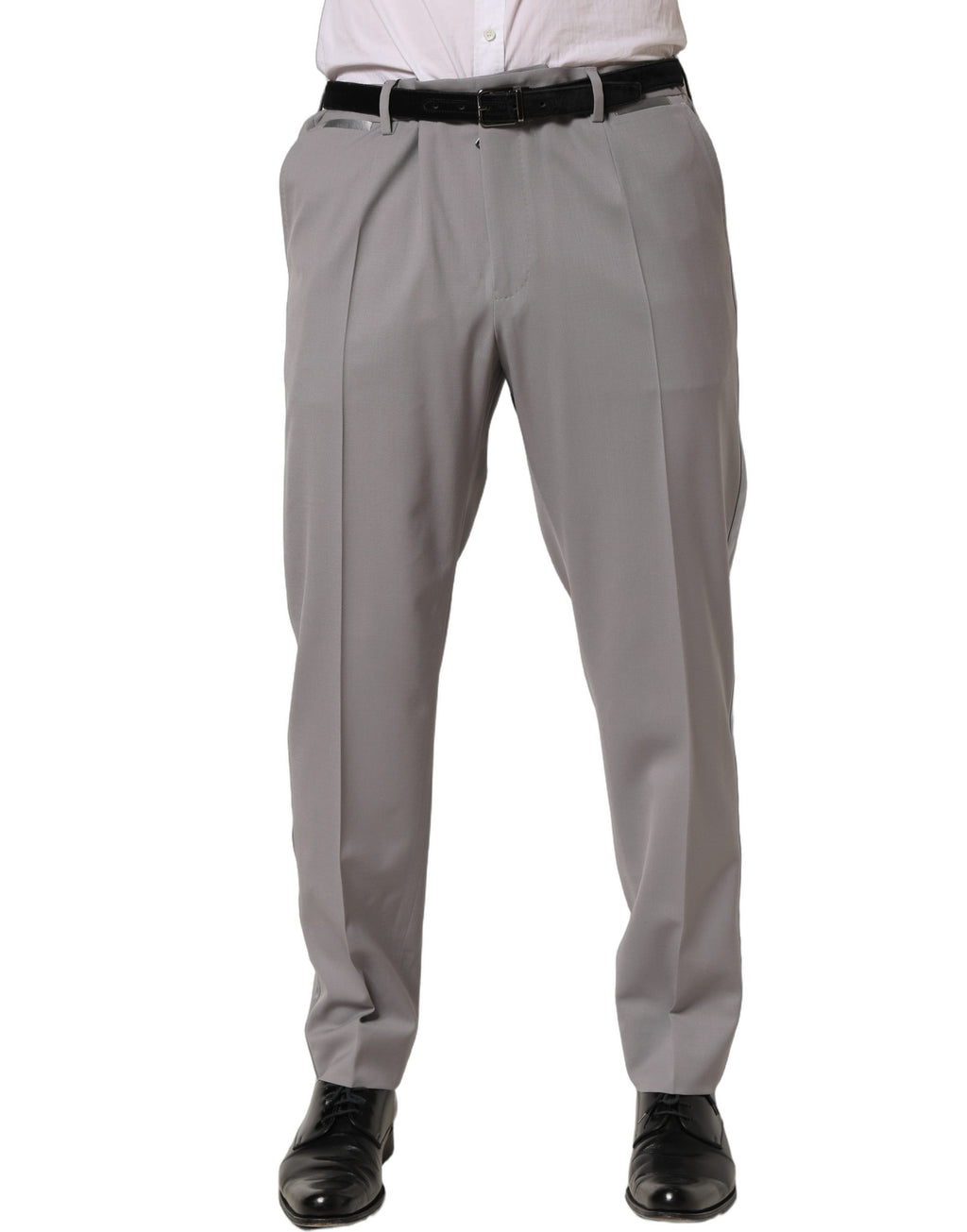 Pantalon homme Dolce & Gabbana en laine grise, coupe tapered, pantalon de costume élégant avec poches et finition soignée.