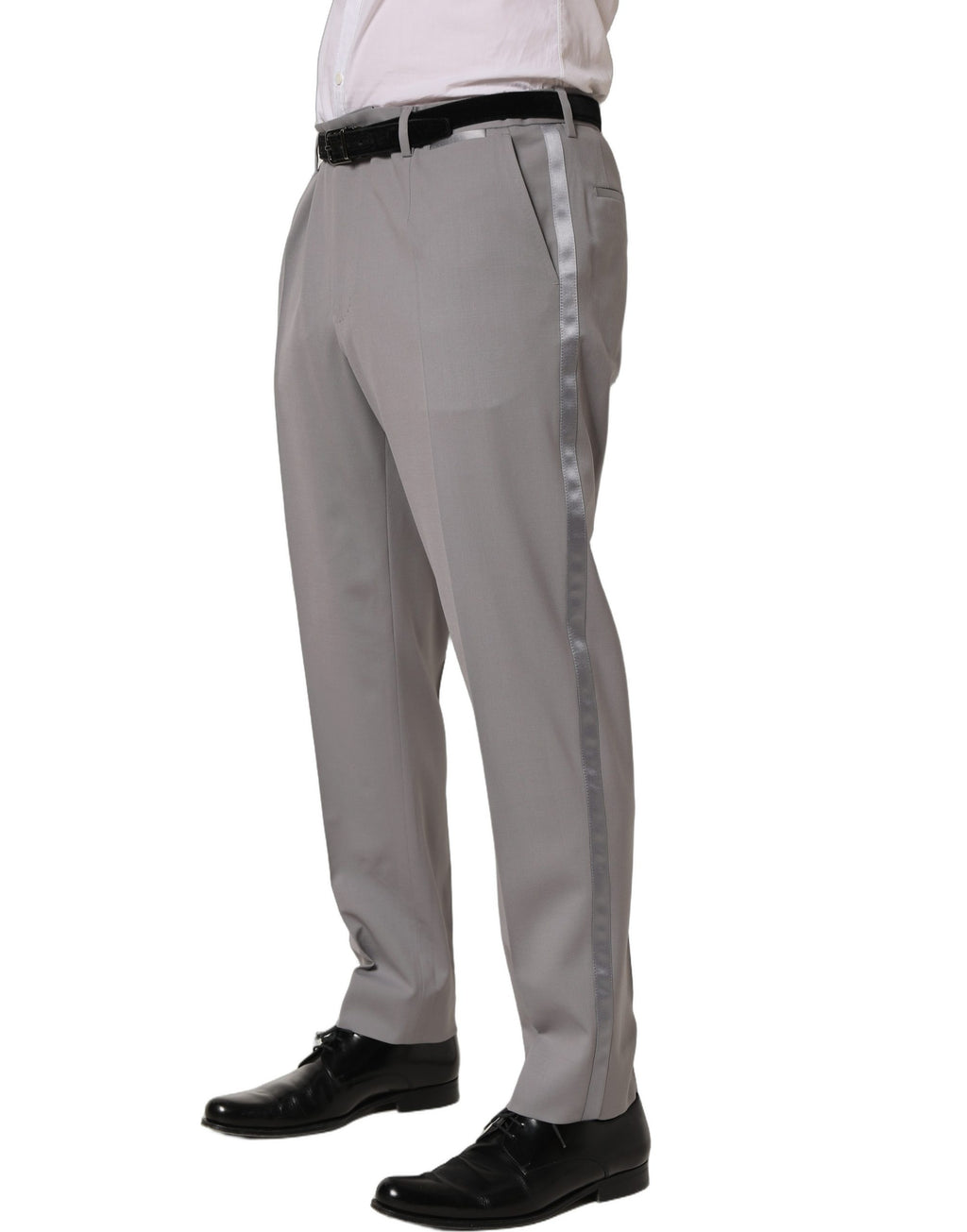 Pantalon homme en laine grise Dolce & Gabbana, coupe tapered, pantalon de costume élégant pour homme.