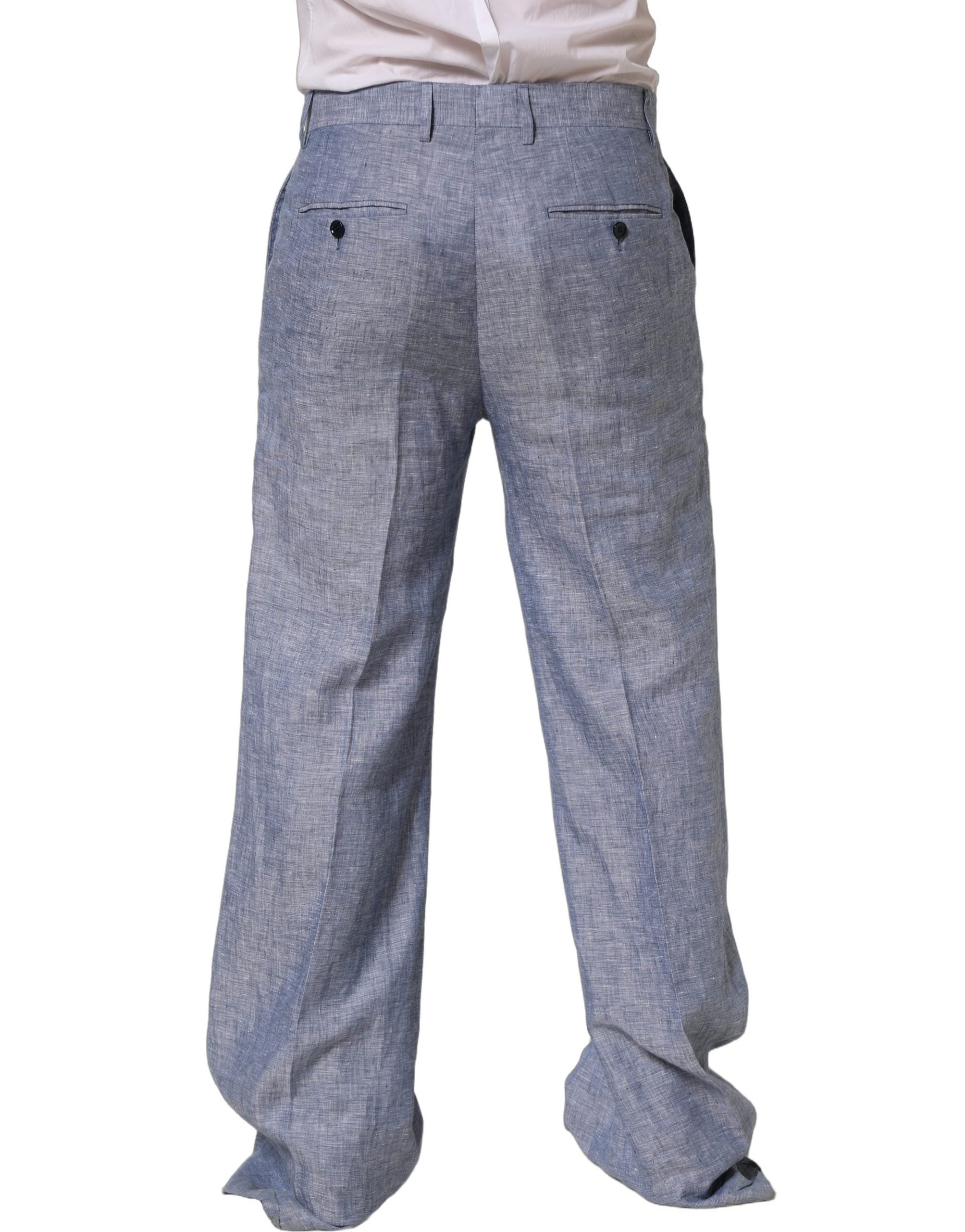 Pantalon droit en lin Light Blue de Dolce & Gabbana, pantalon élégant pour femmes, avec coupe fluide et tissu léger.