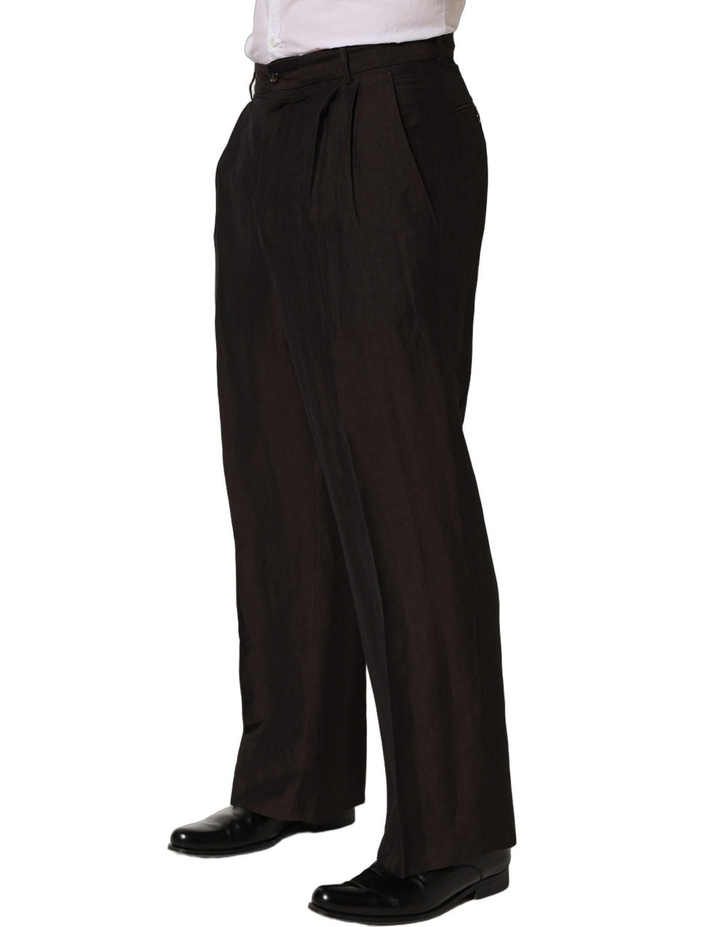 Pantalon homme Dolce & Gabbana en lin marron, coupe droite, pantalon de costume élégant et décontracté.