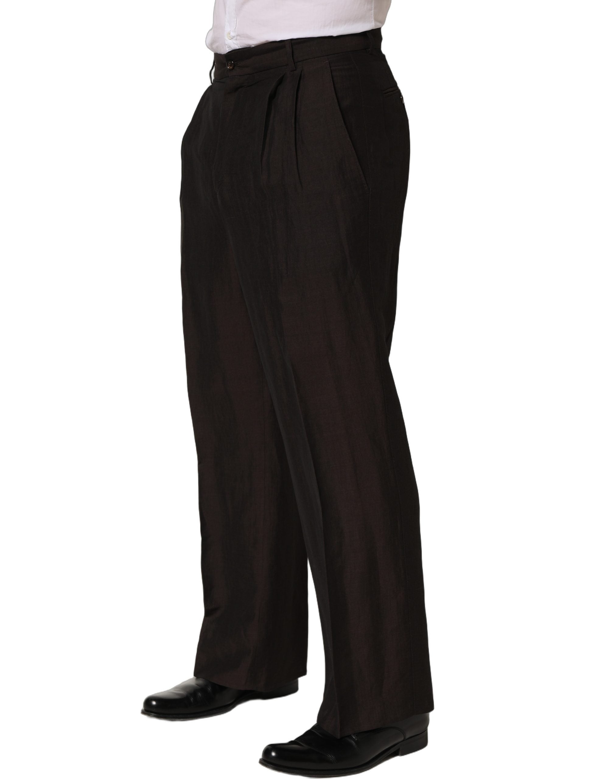 Pantalon homme Dolce & Gabbana en lin marron, coupe droite, pantalon de costume élégant et décontracté.