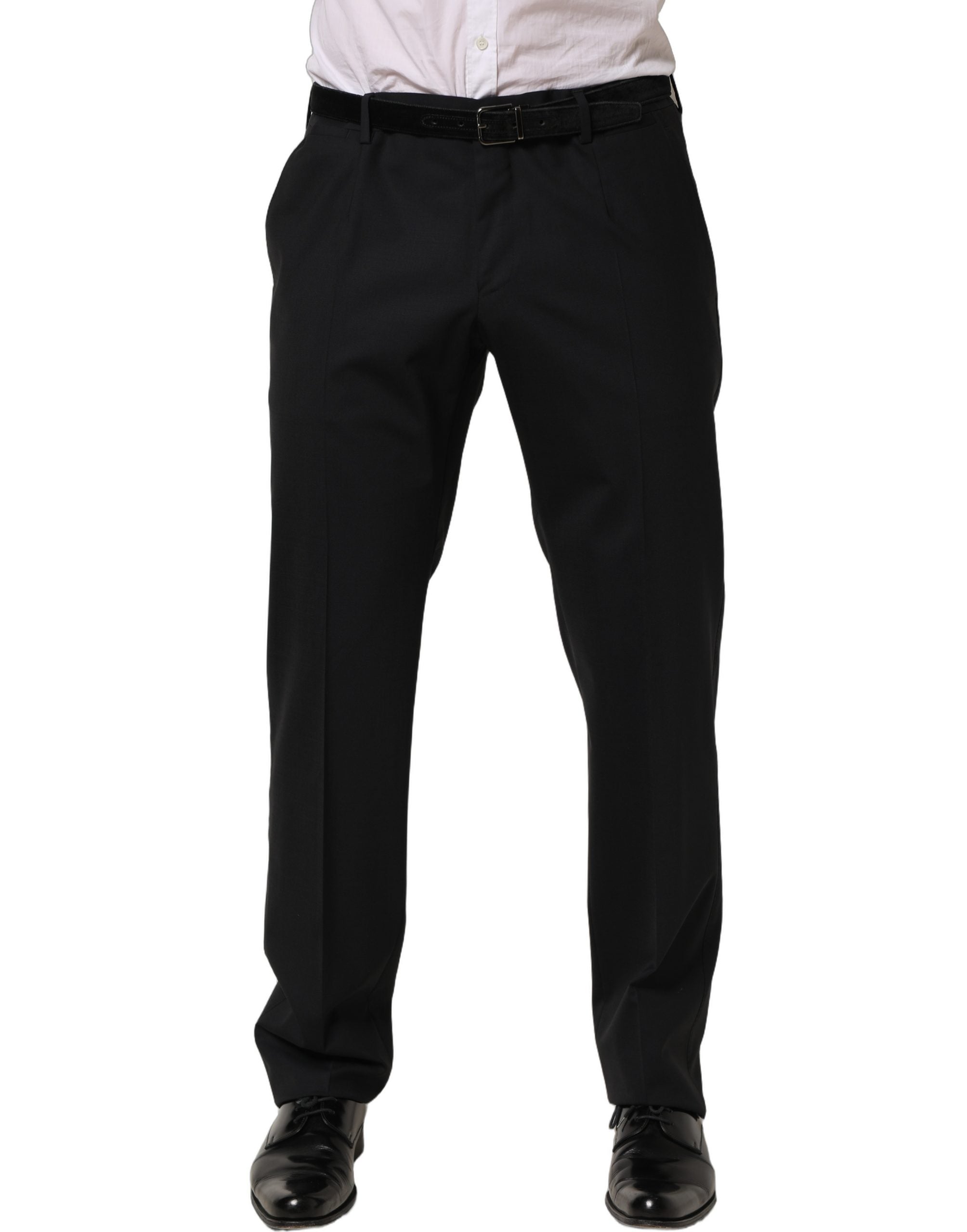 Pantalon Dolce & Gabbana en laine noire, coupe tapered, pantalon de costume pour femme avec une finition élégante.